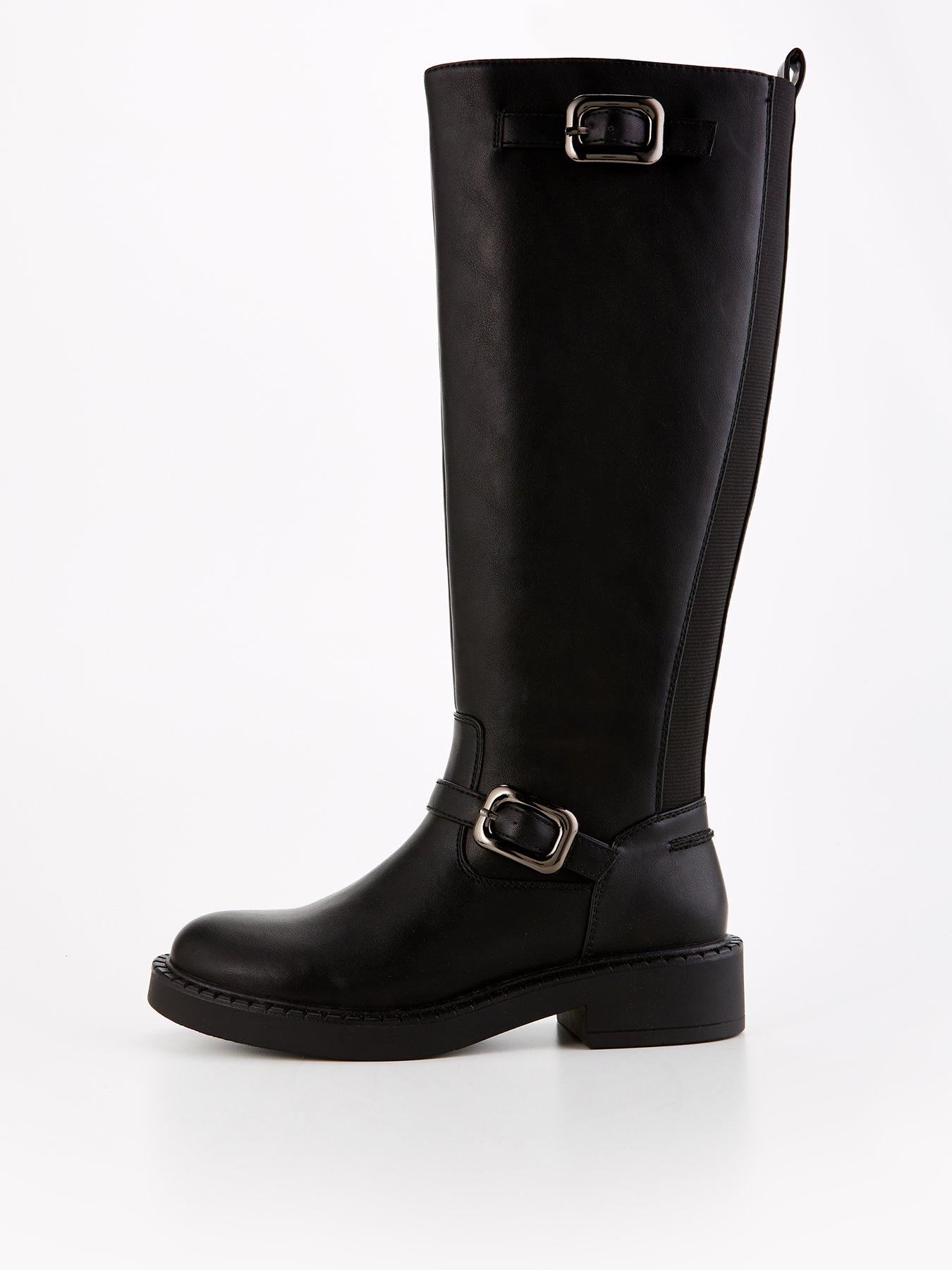 V By Very Elastic Panel Buckle Knee Boot