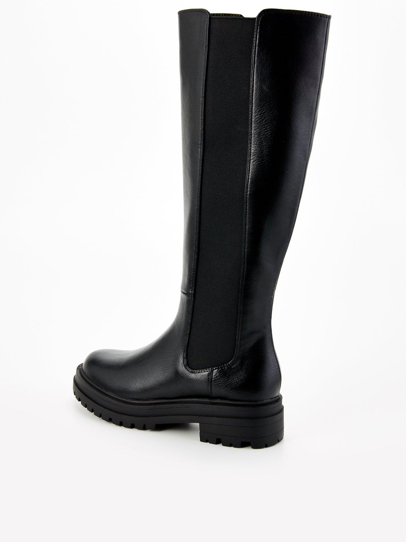 V by Very Wide Fit Flat Chunky Knee Boot With Gusset Black Very