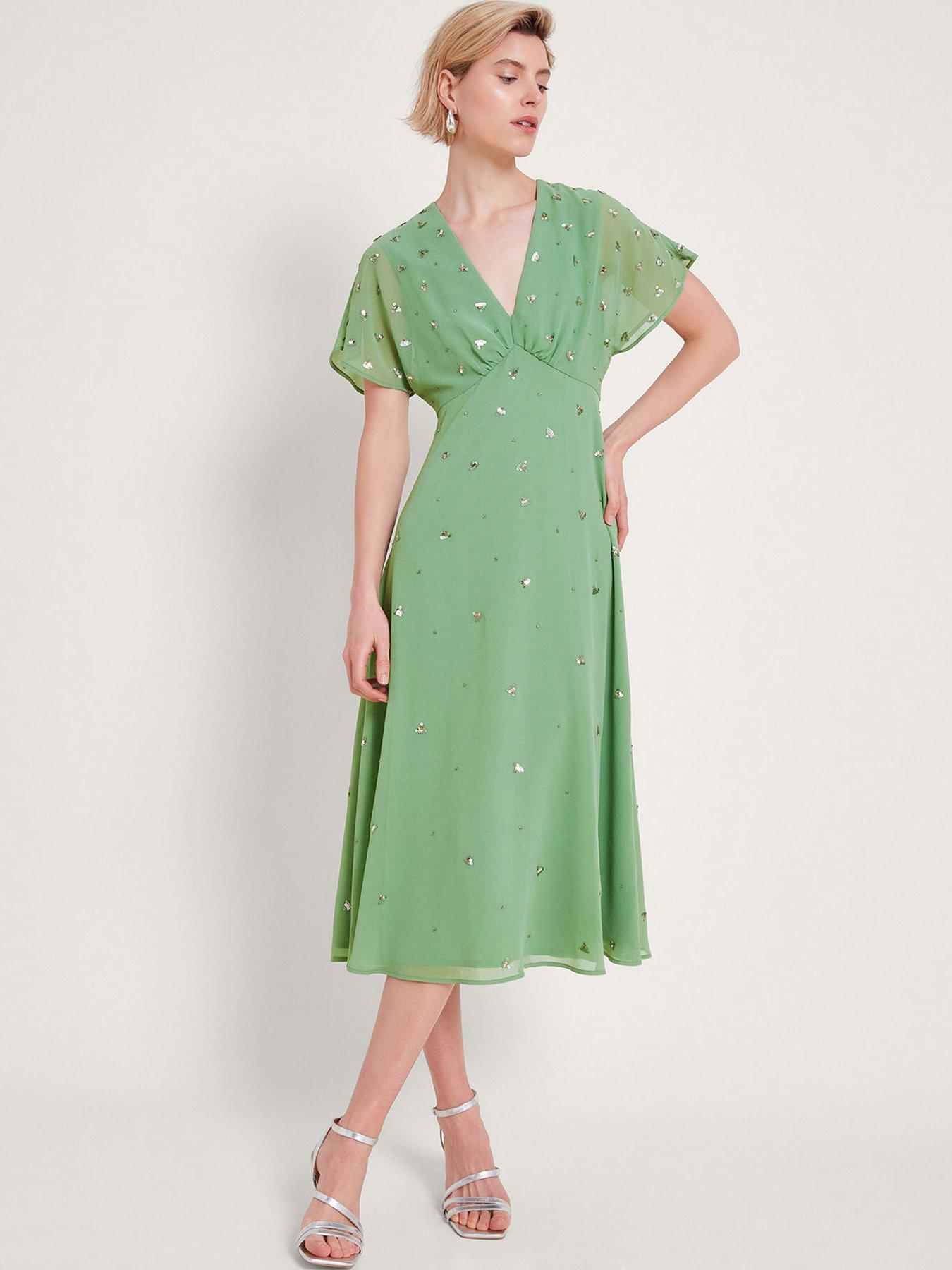 monsoon green dress Piccalilly Organic Long-Sleeved Button Dress- Honey Bear 12-18M main image 0