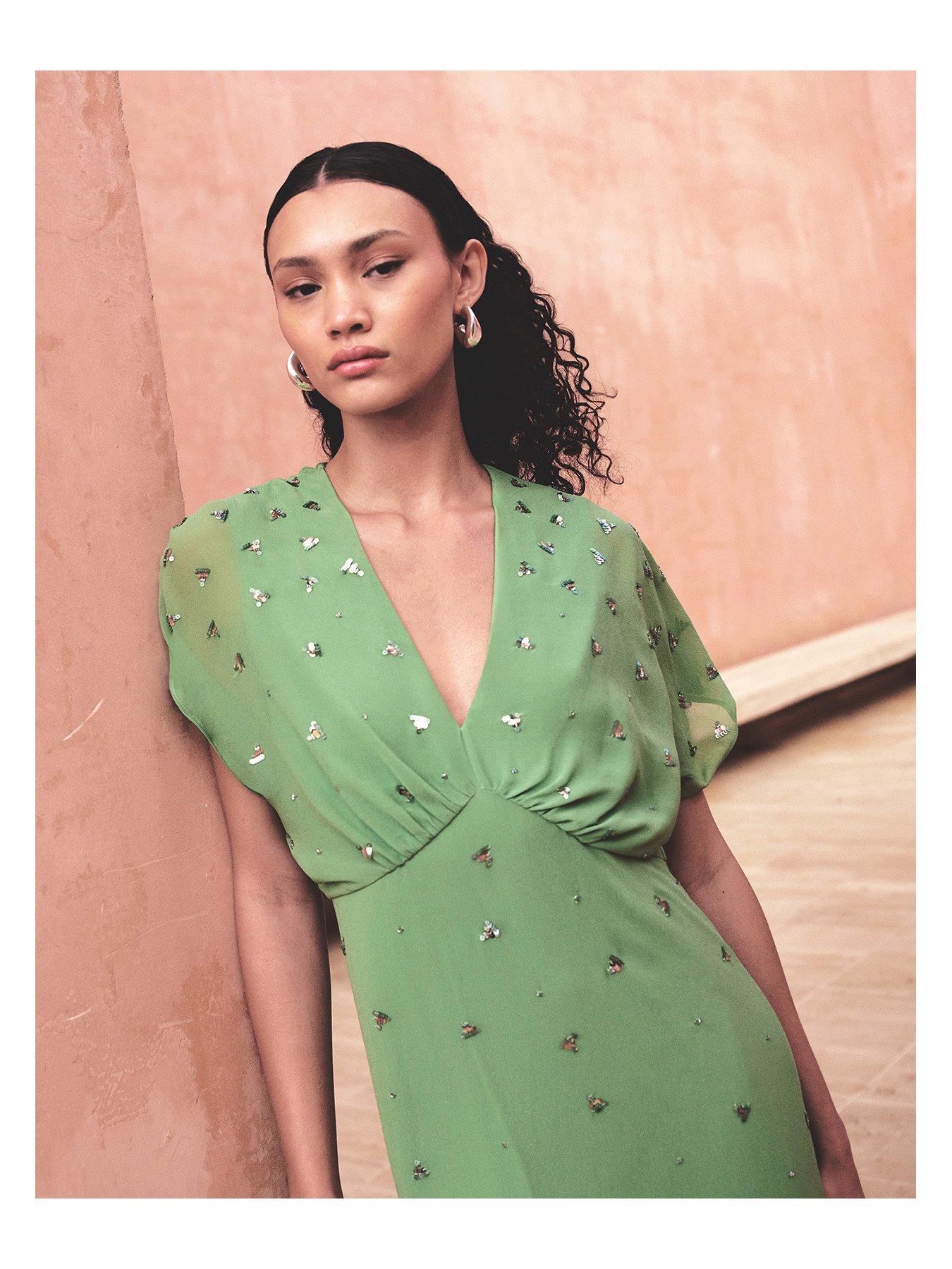 Monsoon Leona Embellished Dress Green Very