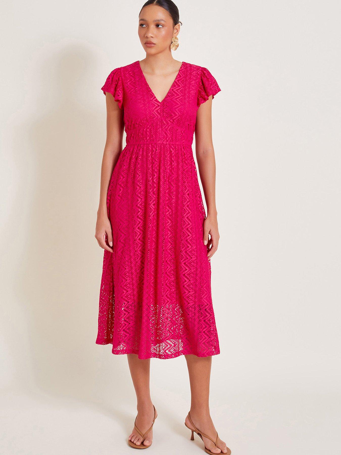Monsoon Lo Lace Jersey Dress Pink Very