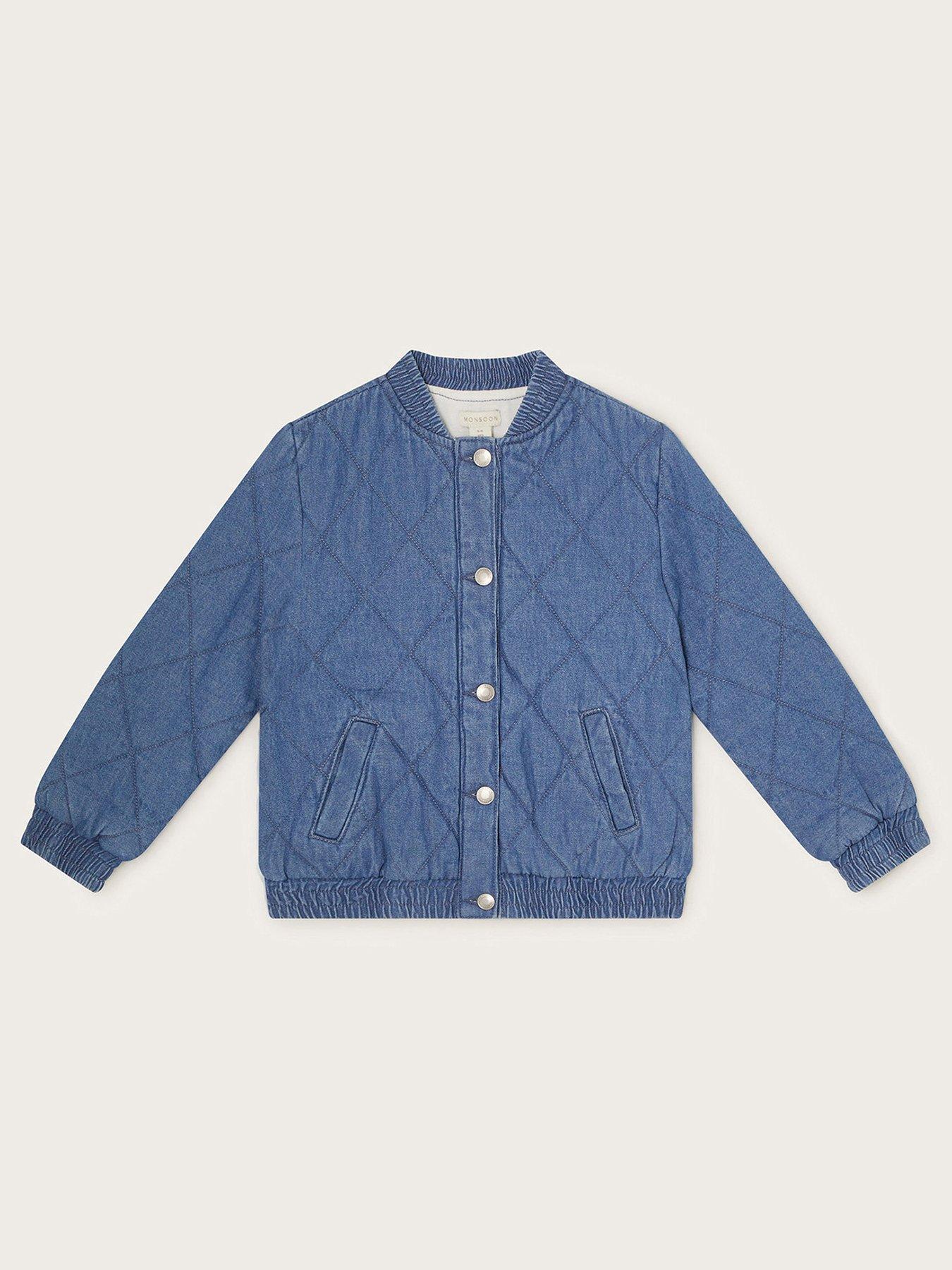 Monsoon Girls Denim Quilted Bomber Jacket - Blue | Very.co.uk