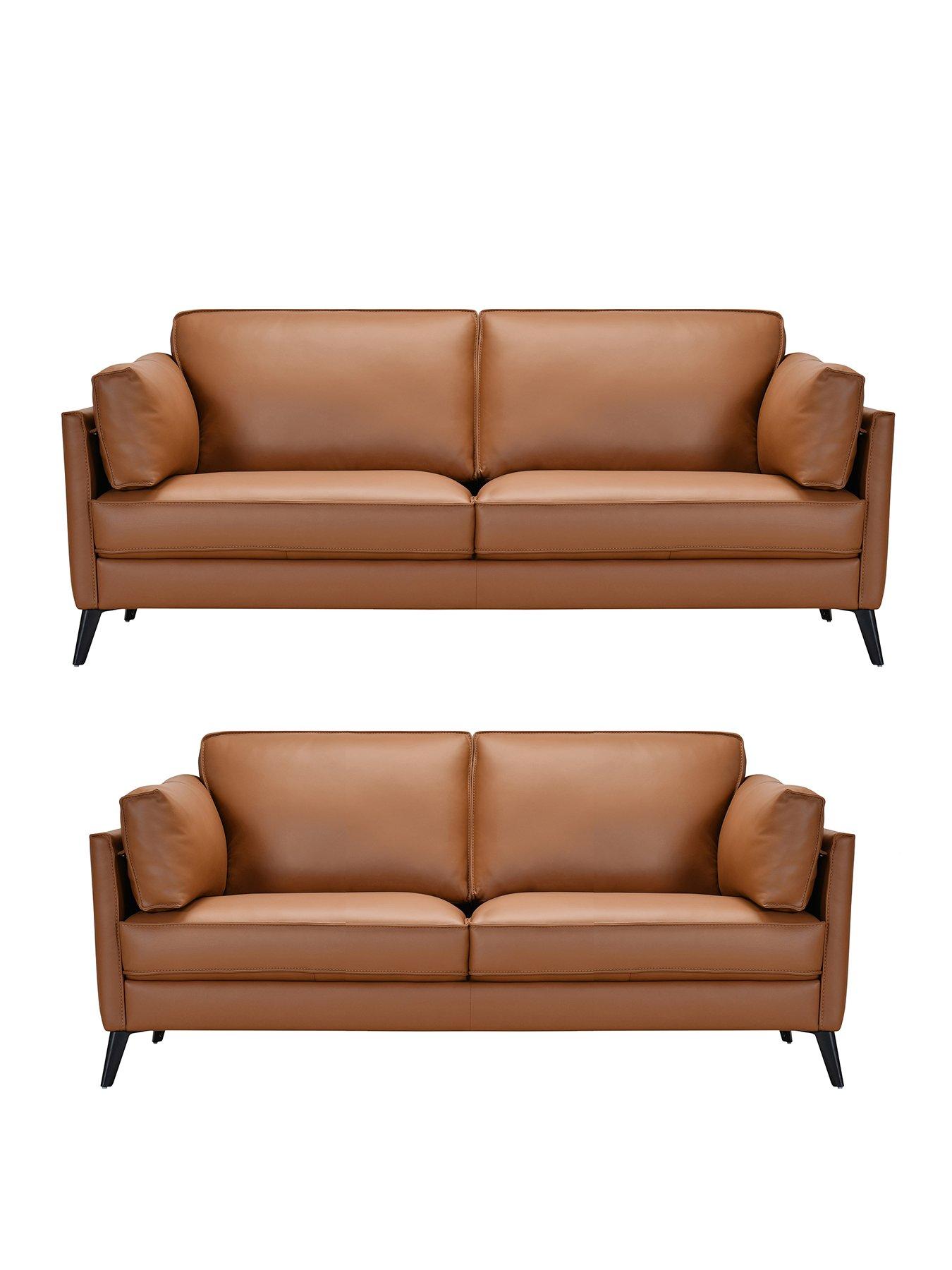 Very Home New Sasha 3 + 2 Seater Leather Sofa Set (Buy  &  SAVE!) - Tan
