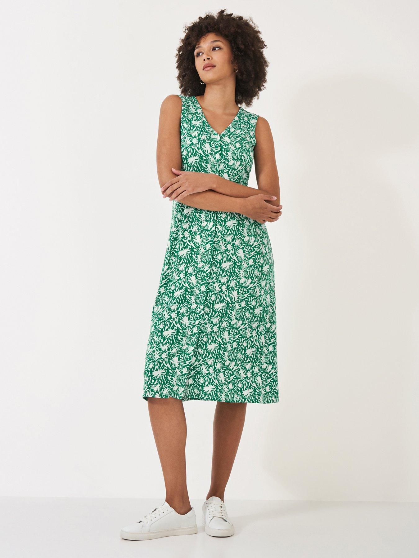 Image 1 of 5 of Crew Clothing Alyssa Sleeveless Button Through Dress - Green