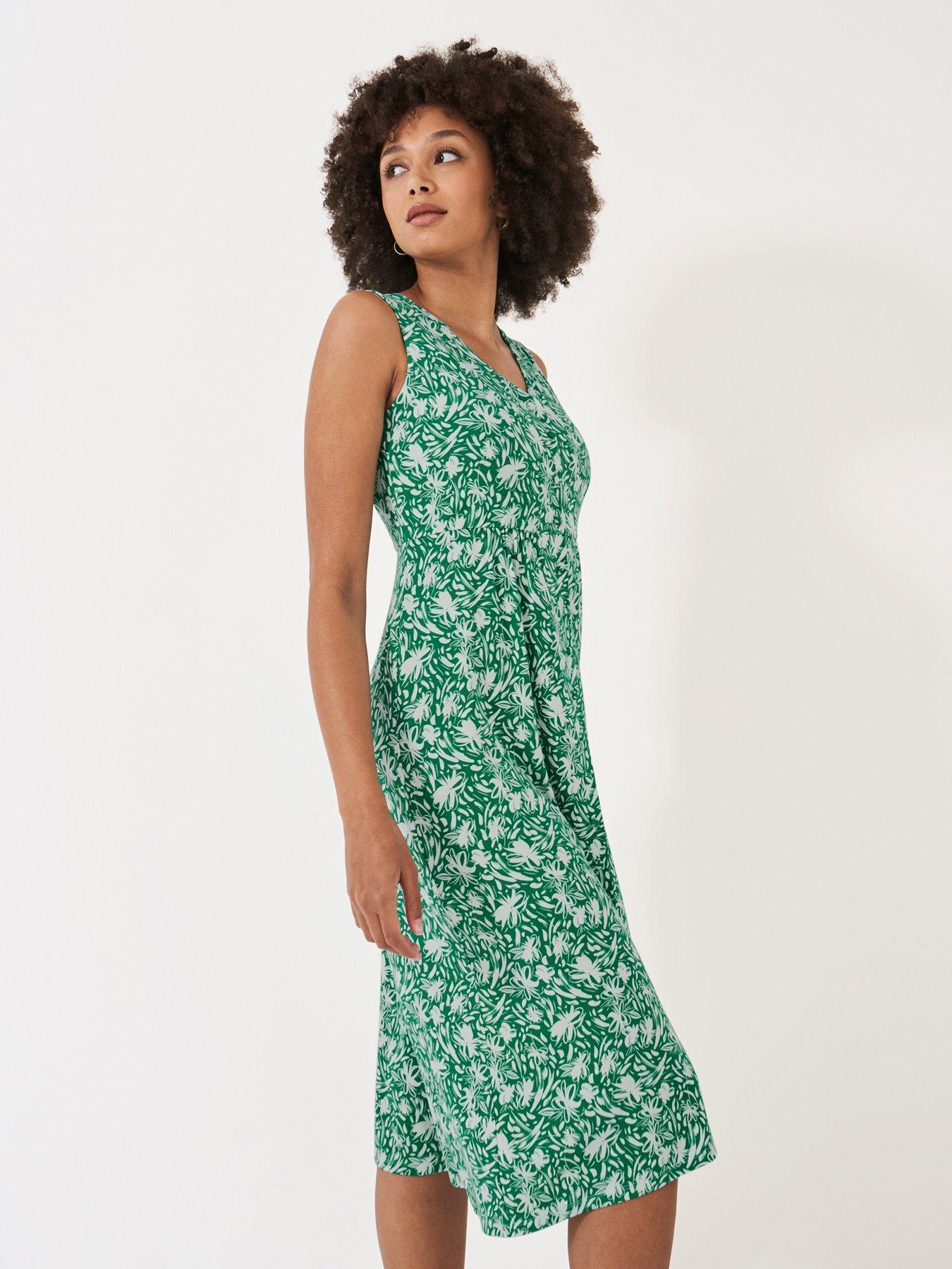 Image 4 of 5 of Crew Clothing Alyssa Sleeveless Button Through Dress - Green