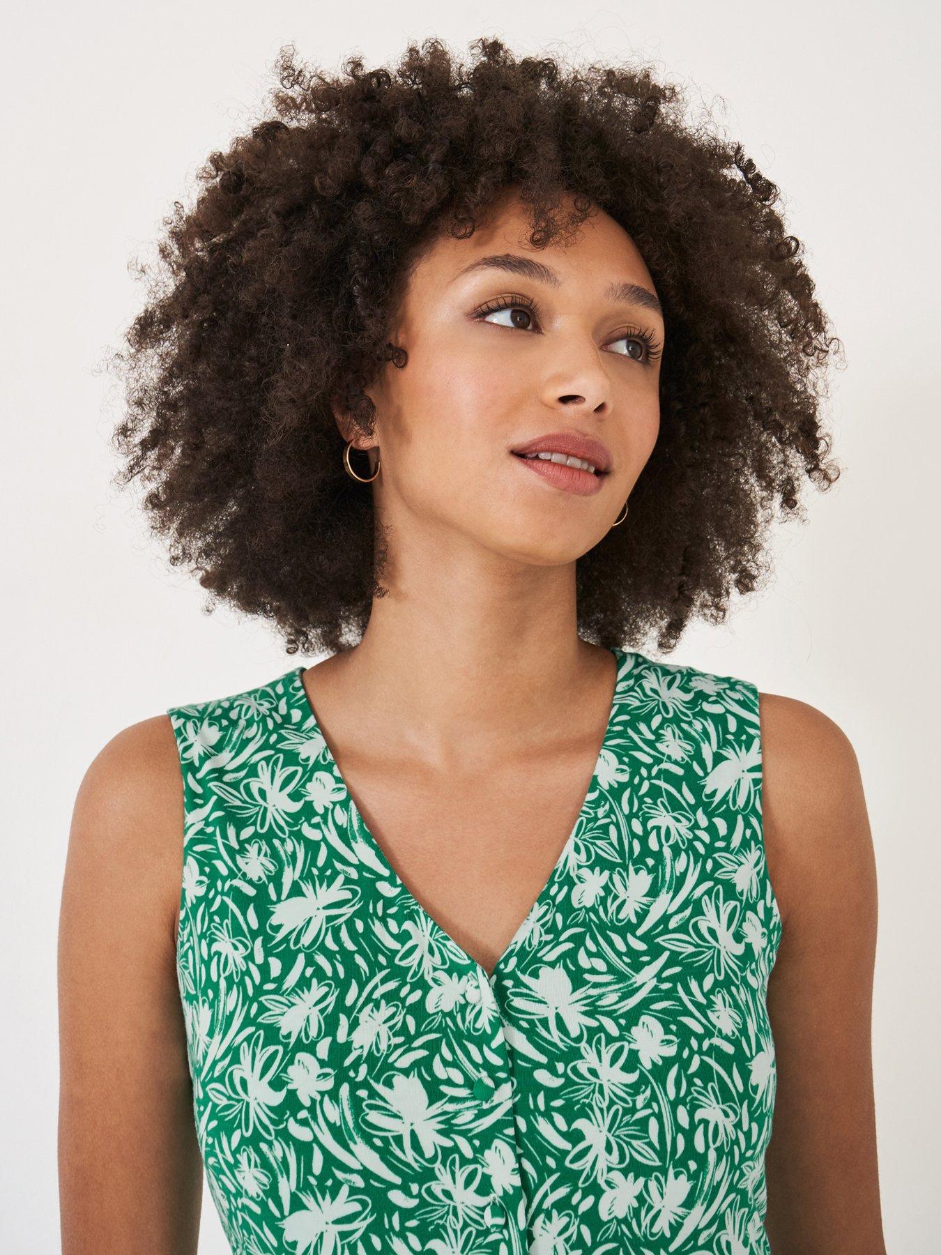 Image 5 of 5 of Crew Clothing Alyssa Sleeveless Button Through Dress - Green