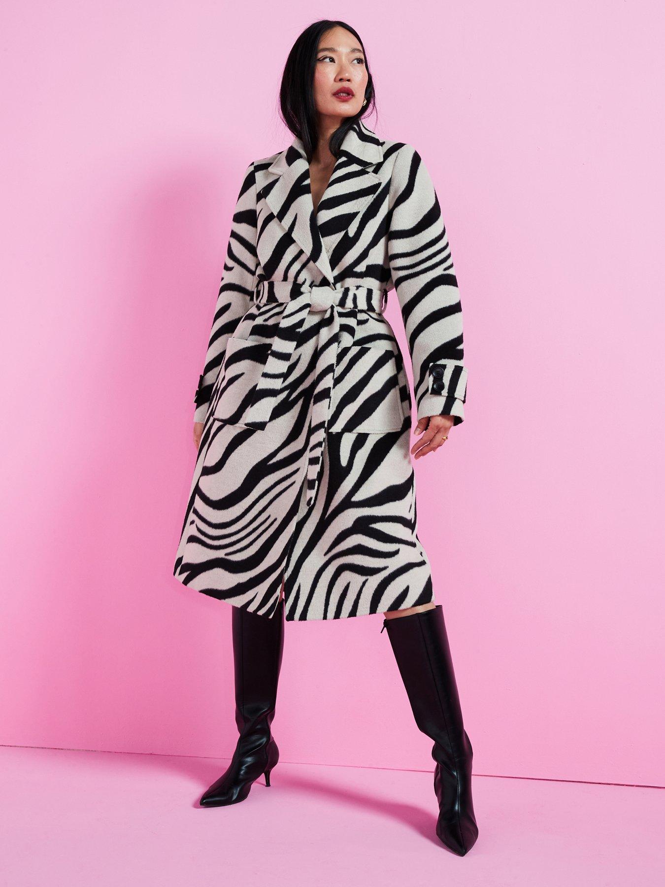 V by Very Zebra Print Wrap Coat Monochrome Very