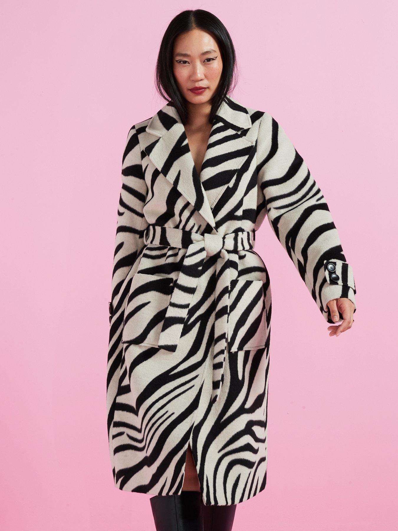 Image 3 of 6 of V by Very Zebra Print Wrap Coat - Monochrome