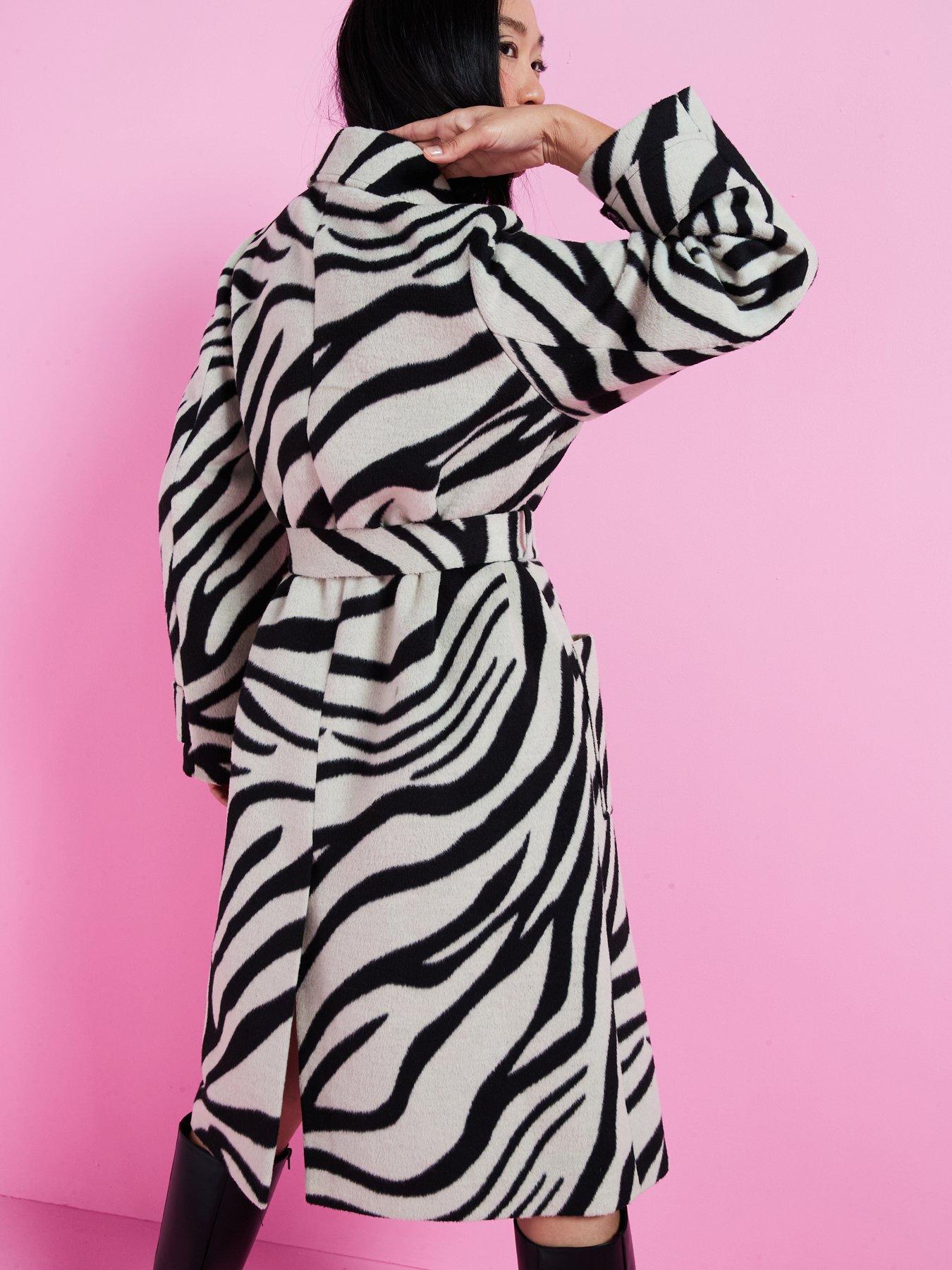 Image 4 of 6 of V by Very Zebra Print Wrap Coat - Monochrome