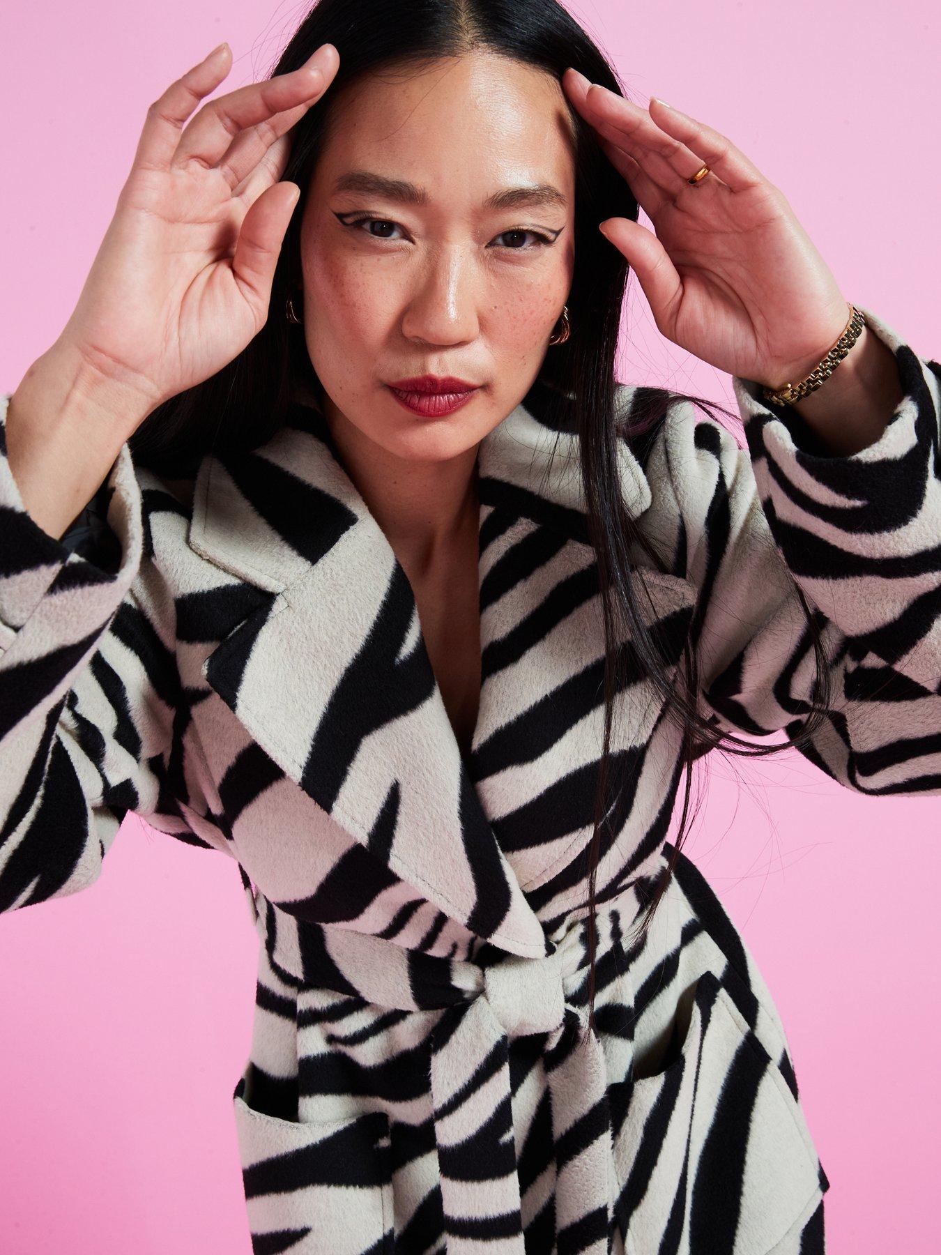 Image 6 of 6 of V by Very Zebra Print Wrap Coat - Monochrome