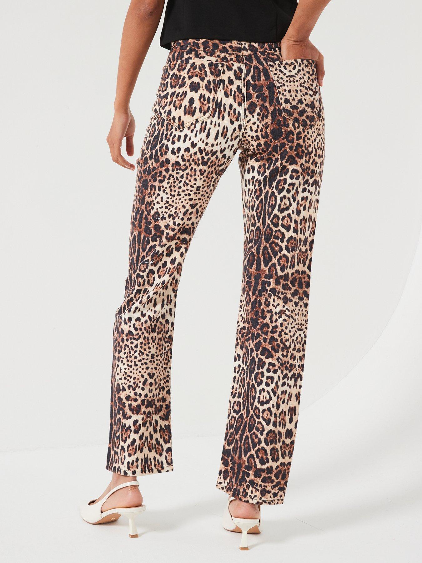 Leopard print straight leg jeans hotsell