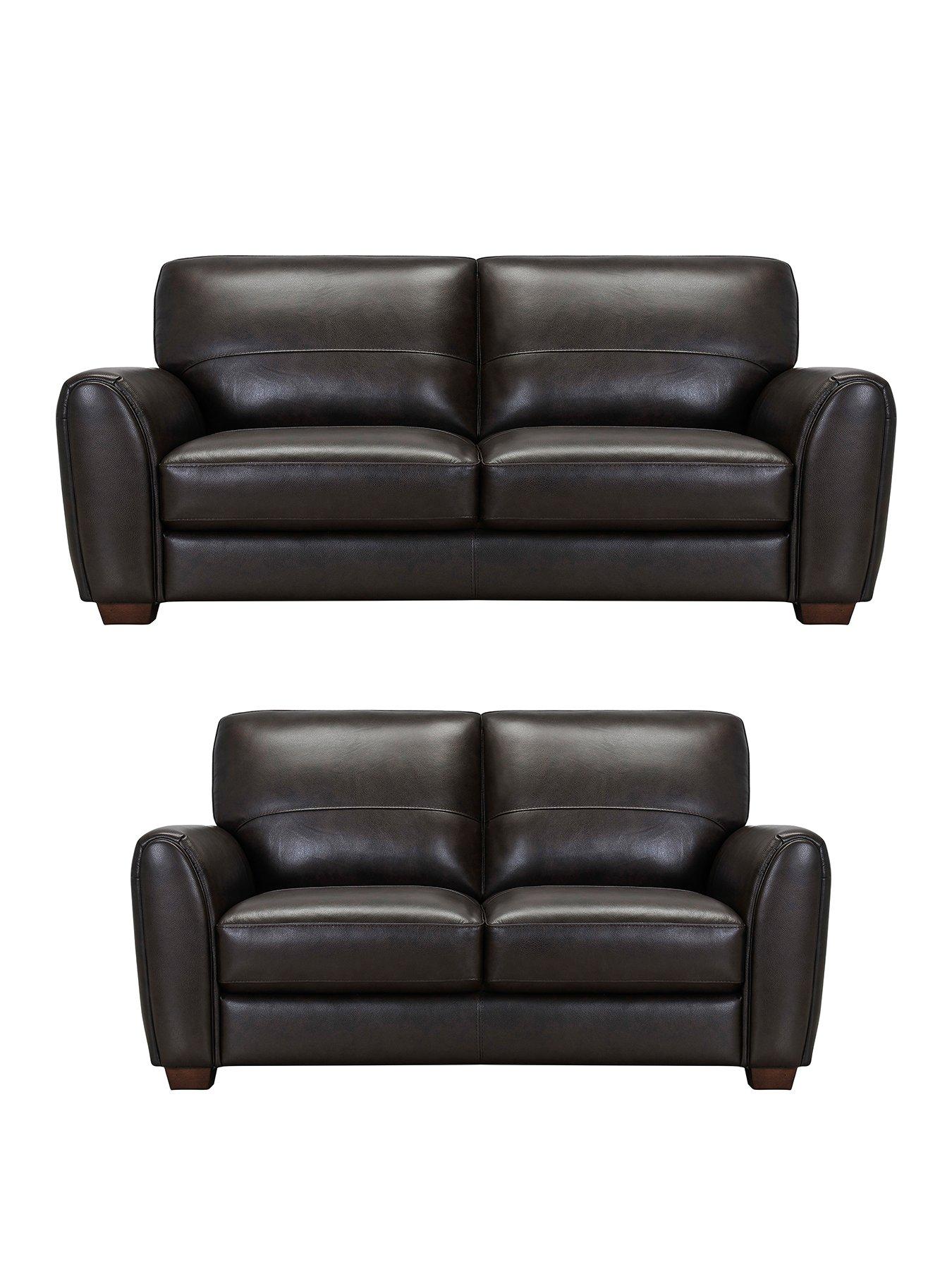 Product photograph of Violino New Molina 3 Seater 2 Leather Faux Leather Sofa Set Buy Amp Save - Chocolate from very.co.uk