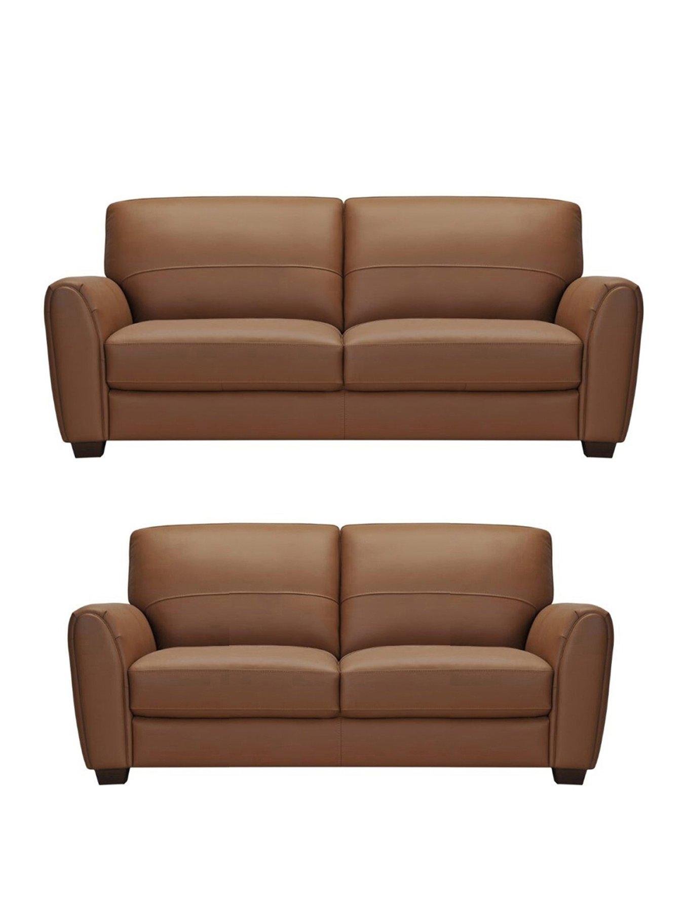 Product photograph of Very Home New Molina 3 Seater 2 Leather Faux Leather Sofa Set Buy Amp Save - Tan from very.co.uk