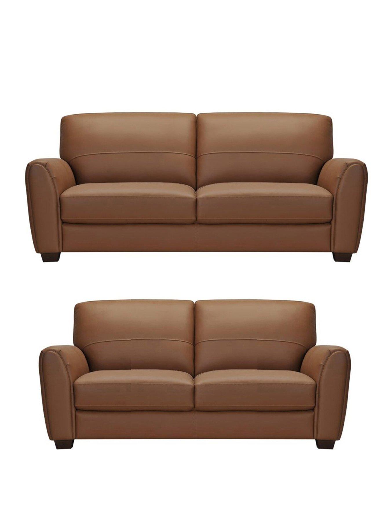 Product photograph of Violino New Molina 3 Seater 2 Leather Faux Leather Sofa Set Buy Amp Save - Tan from very.co.uk