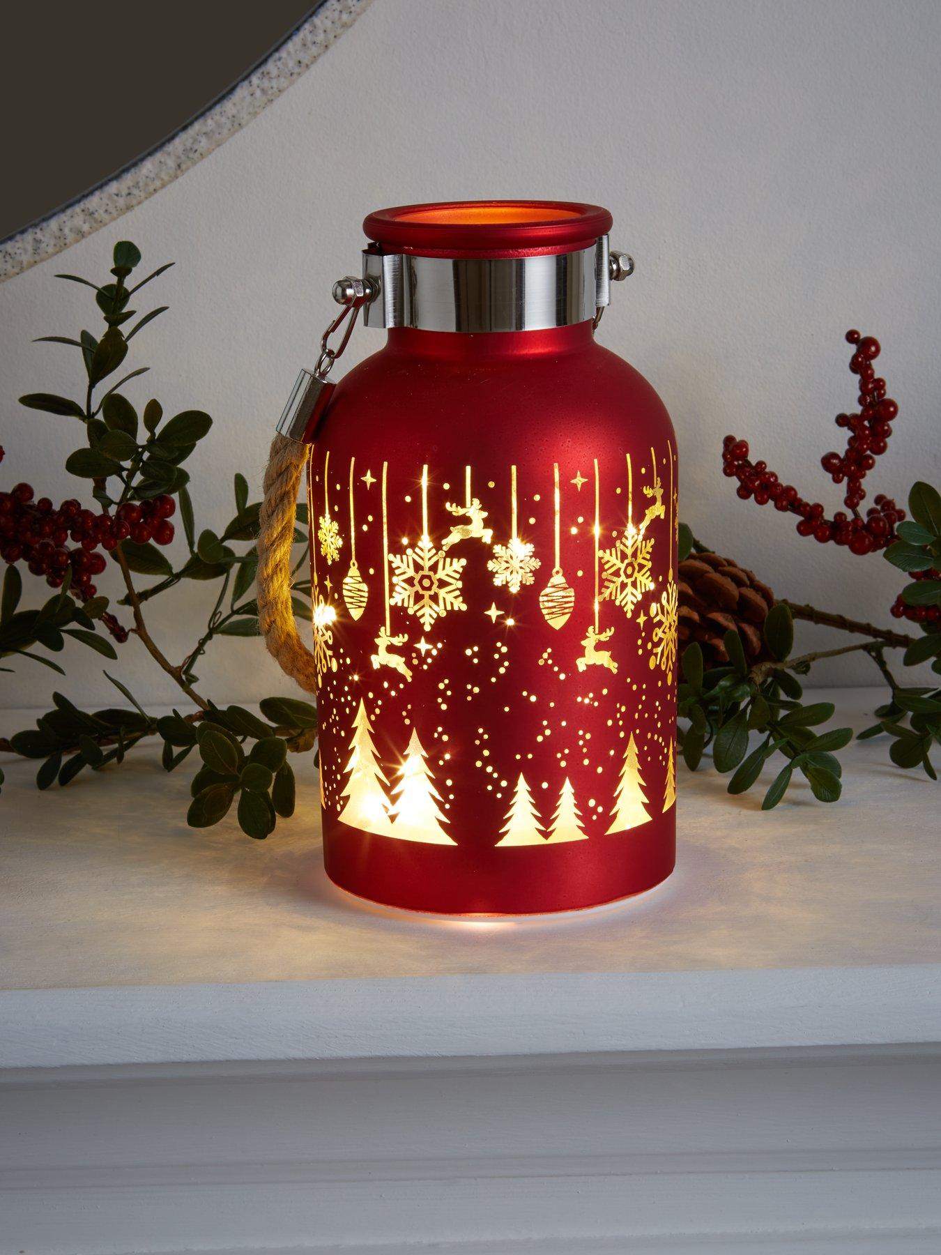 Image 1 of 5 of Festive Lit Glass Jar with Snowflakes Christmas Decoration