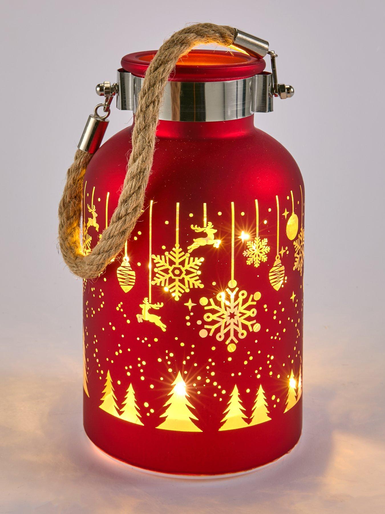 Image 2 of 5 of Festive Lit Glass Jar with Snowflakes Christmas Decoration