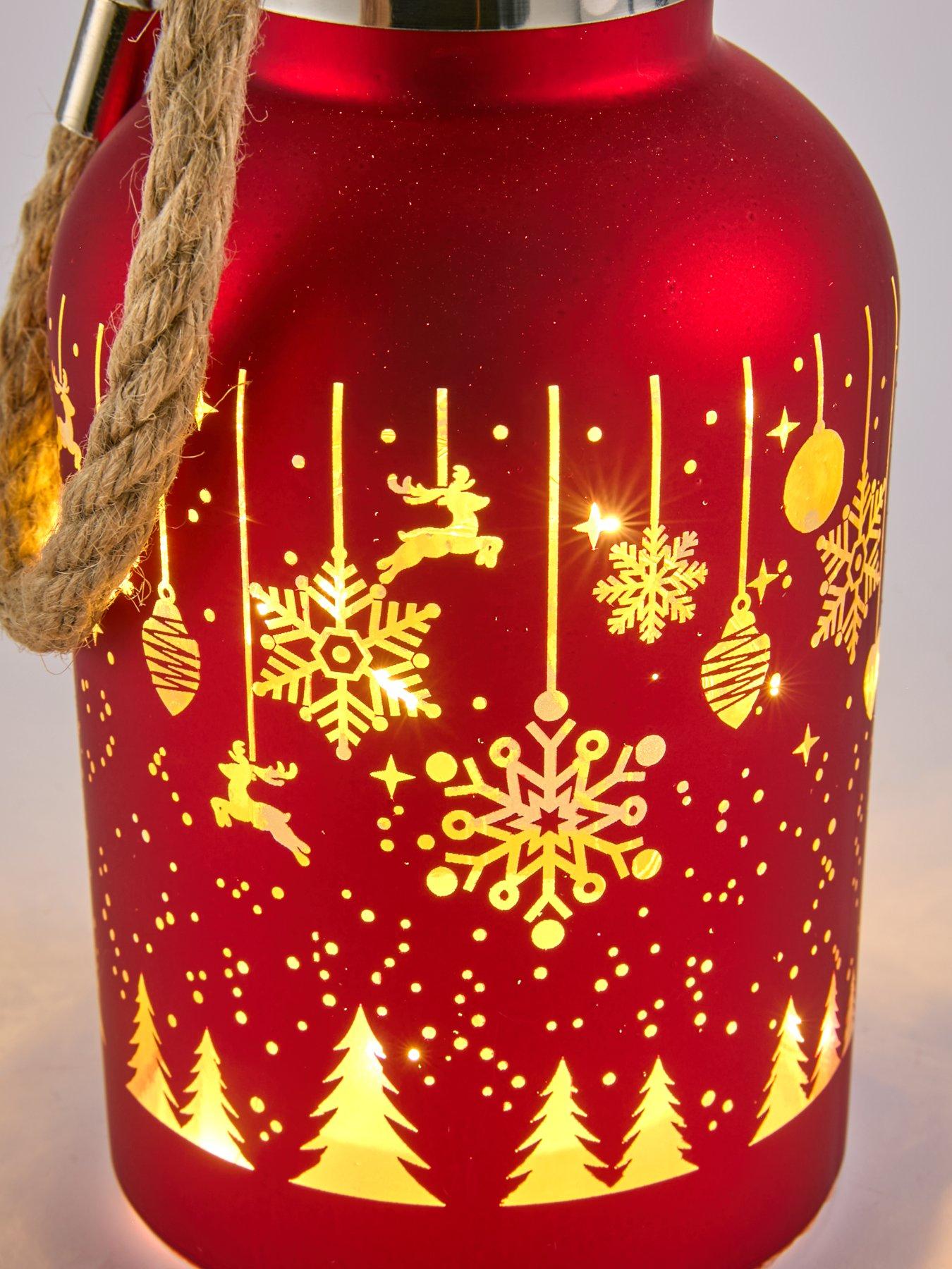 Image 4 of 5 of Festive Lit Glass Jar with Snowflakes Christmas Decoration