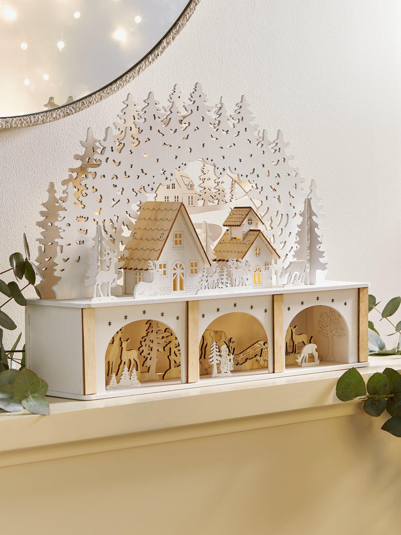 Product photograph of Festive 45 Cm Lit Wooden Village Christmas Scene from very.co.uk