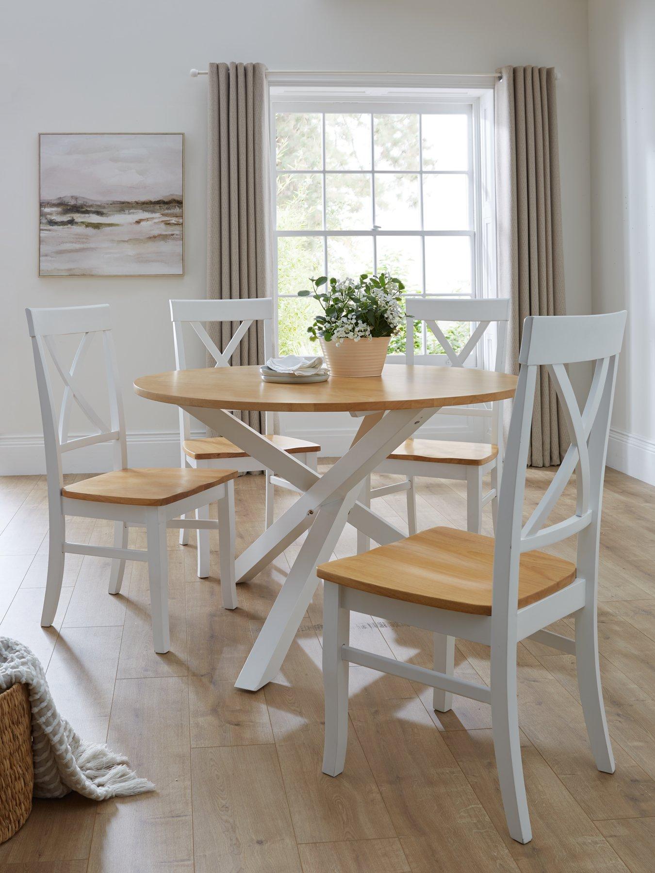 Product photograph of Very Home Bristol 120 Cm Round Dining Table 4 Chairs - Oak White from very.co.uk