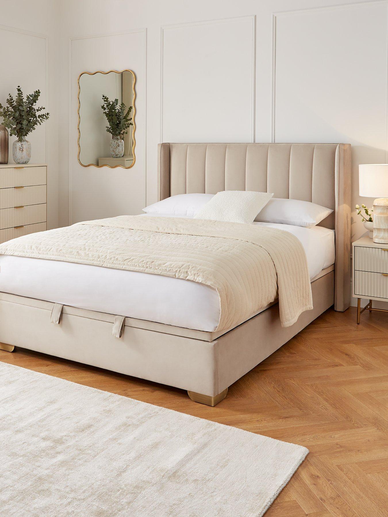 undefined New Dakota Velvet Lift Up Storage Bed Frame with Mattress Options (Buy  &  SAVE!) - Grey, Cream