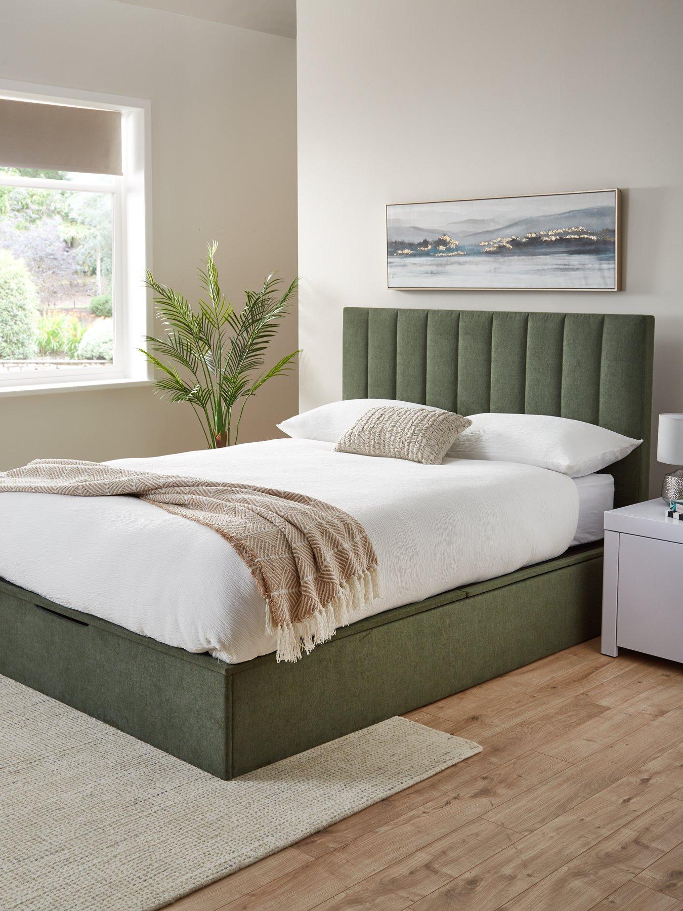 Product photograph of Very Home Nova Fabric Lift Up Storage Ottoman Bed - Winter Moss from very.co.uk