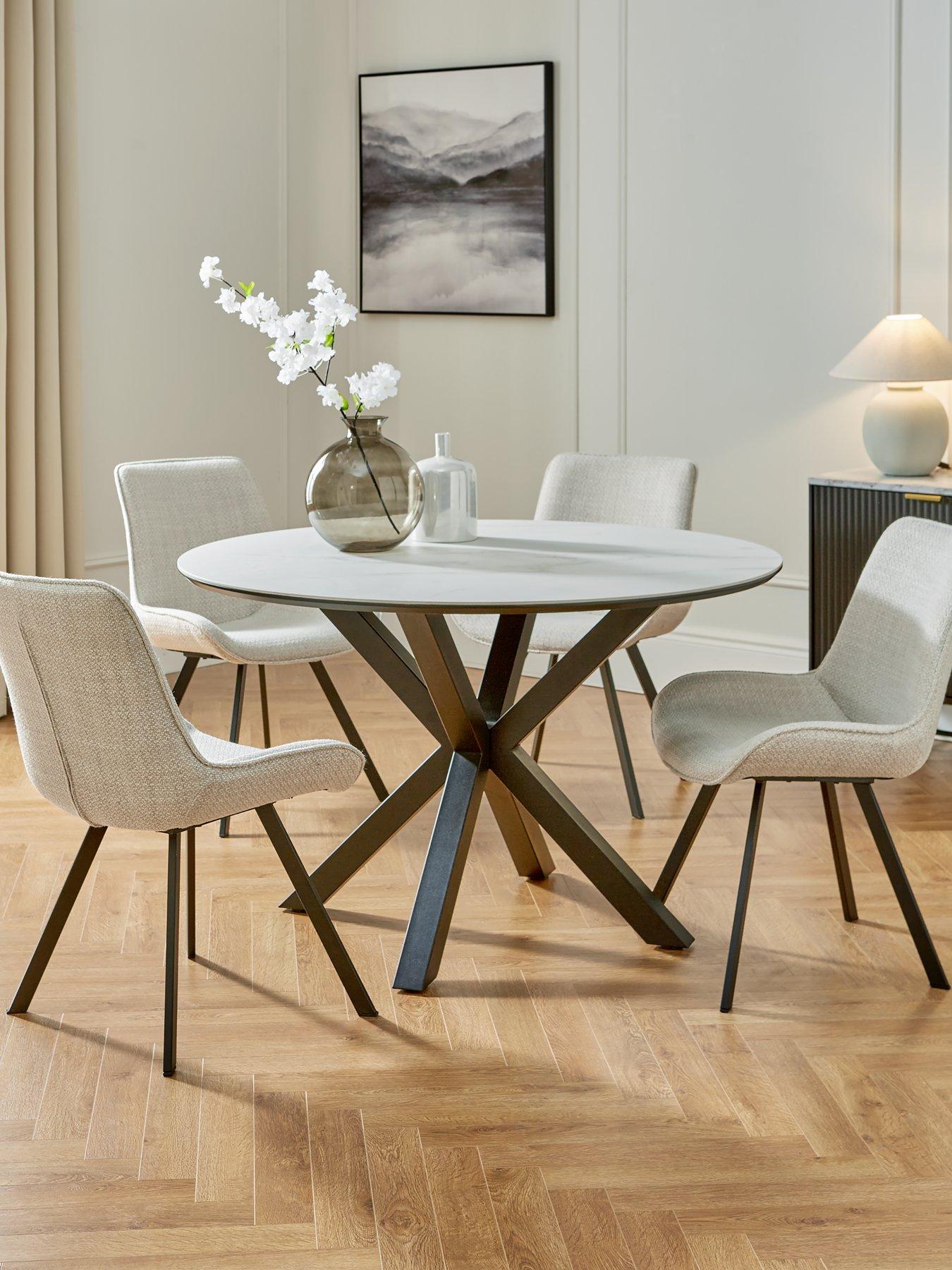undefined Arabella 120 cm Circular Ceramic Top Dining Table + 4 Arabella Chairs - Black/White/Grey - FSC® Certified