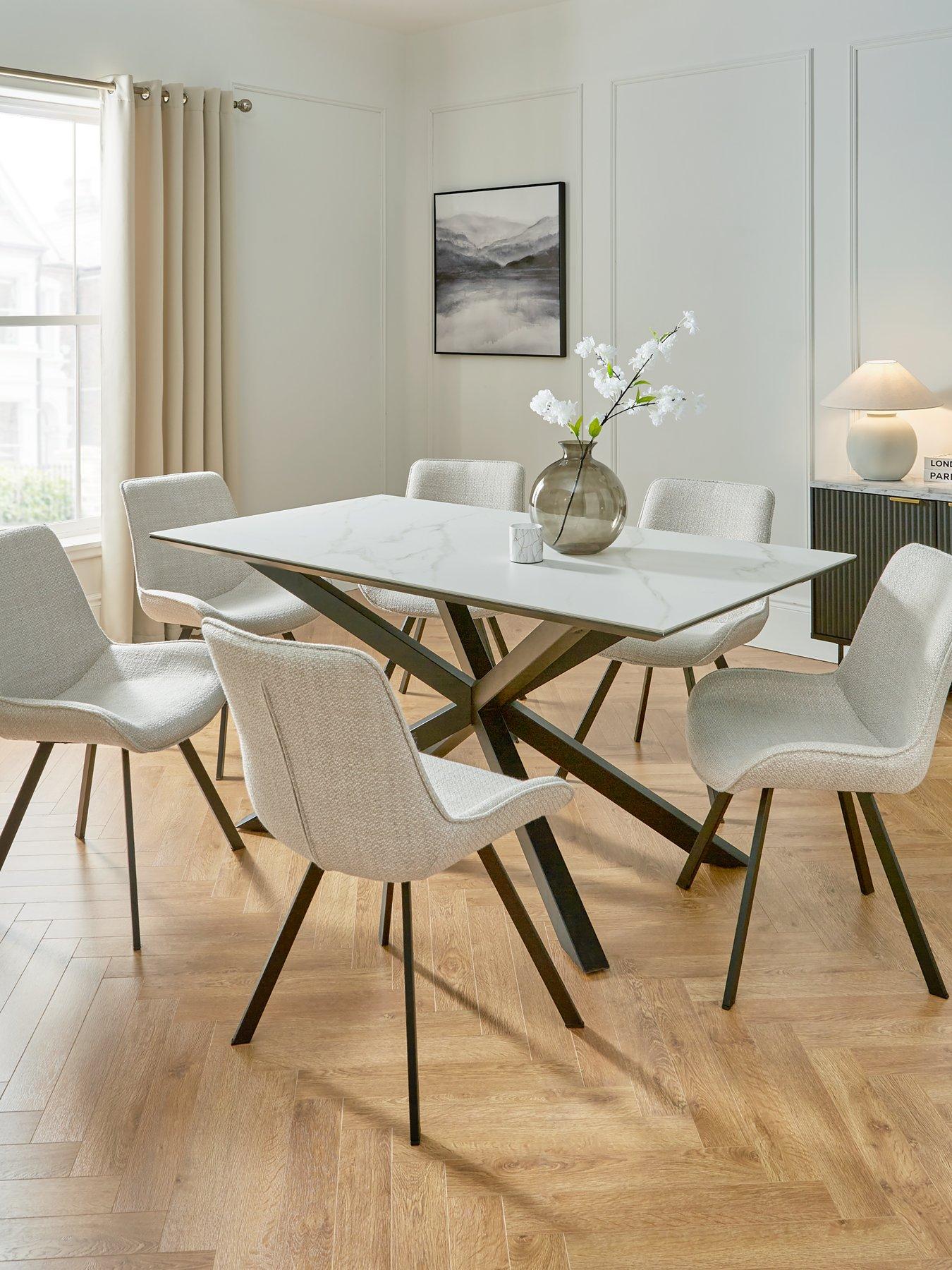 undefined Arabella 160 cm Rectangle Ceramic Top Dining Table + 6 Arabella Chairs - Black/White/Grey - FSC® Certified