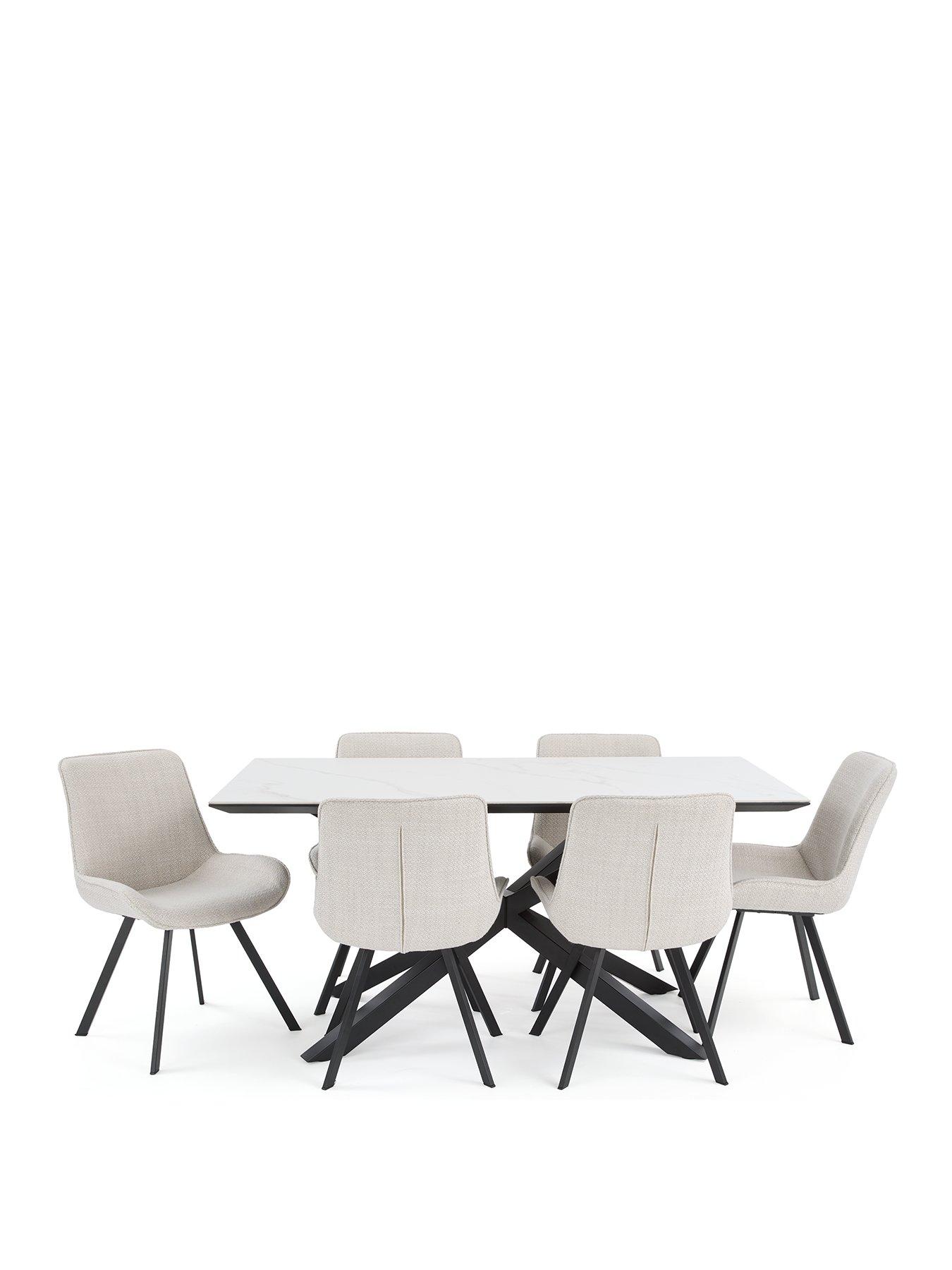 Image 2 of 7 of The Very Collection Arabella 160 cm Rectangle Ceramic Top Dining&nbsp;Table + 6 Arabella Chairs - Black/White/Grey - FSC&reg; Certified