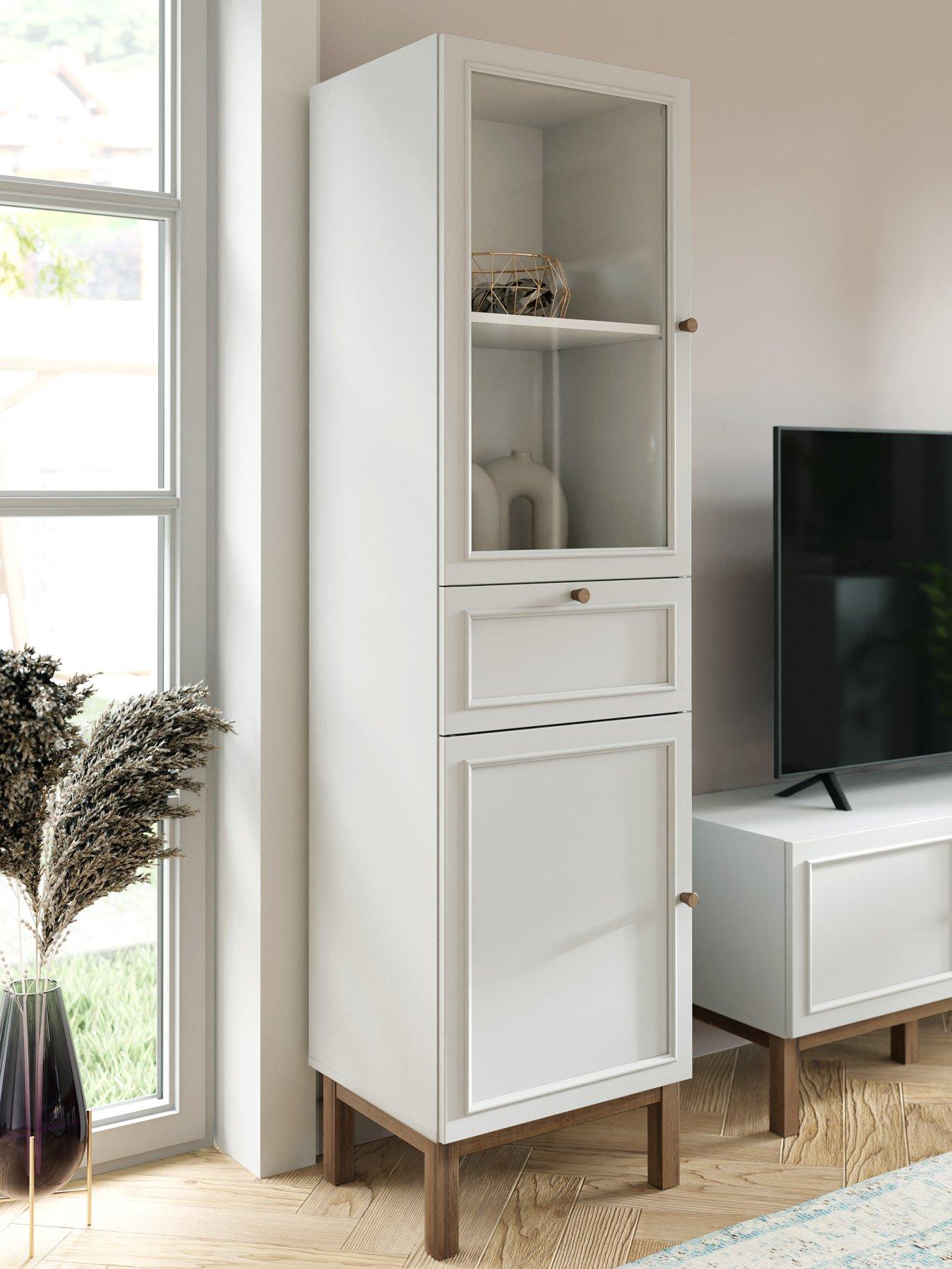 Product photograph of Penkridge 2 Door 1 Drawer Display Cabinet - Grey Oak from very.co.uk