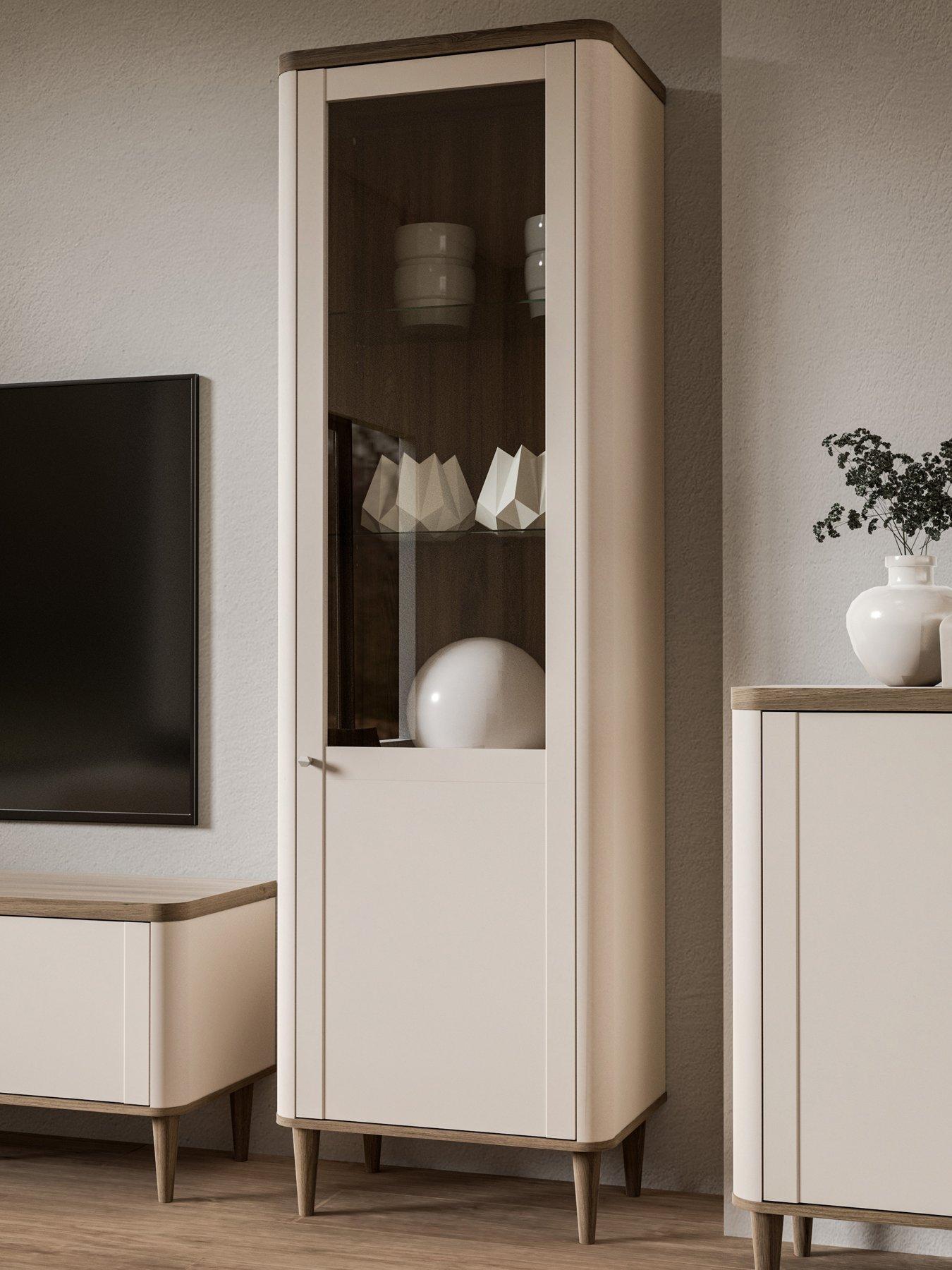 Lacetti Single Glass Door Display Cabinet - Cream/Oak
