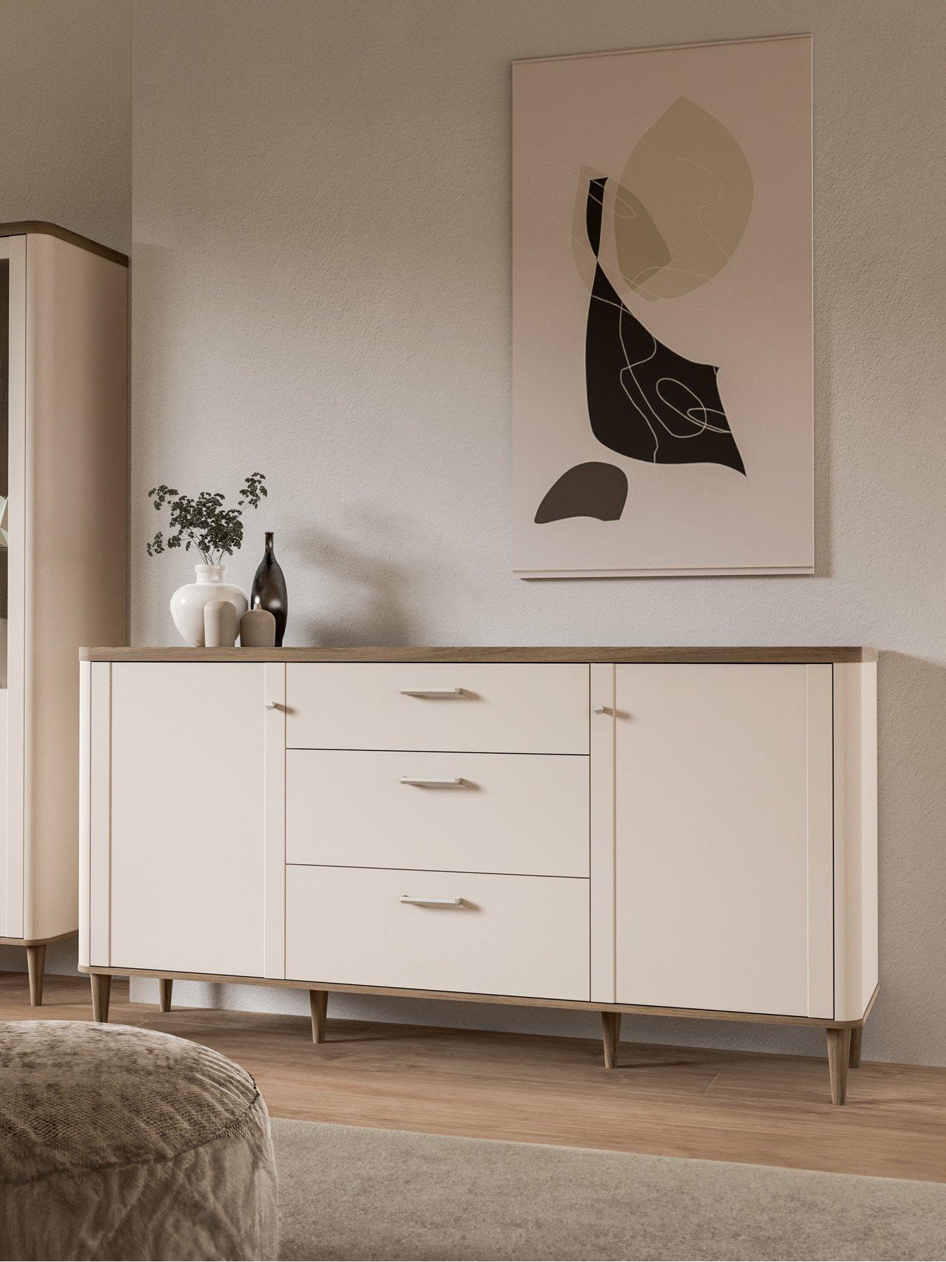 undefined Lacetti 2 Door, 3 Drawer Sideboard - Cream/Oak