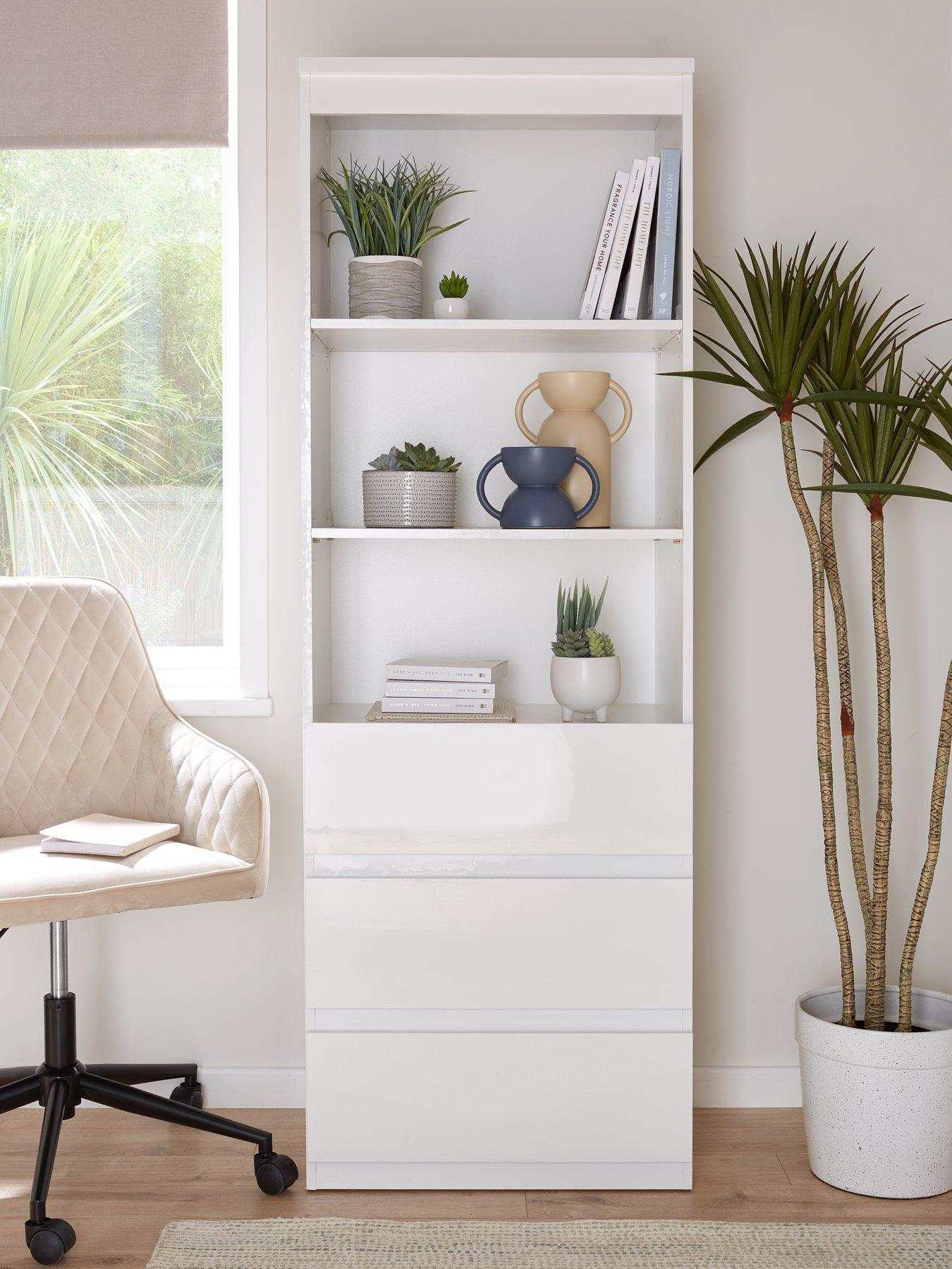 Product photograph of Very Home Layton Gloss 3 Drawer Shelf Unit With Drawers - White - Fsc Reg Certified from very.co.uk