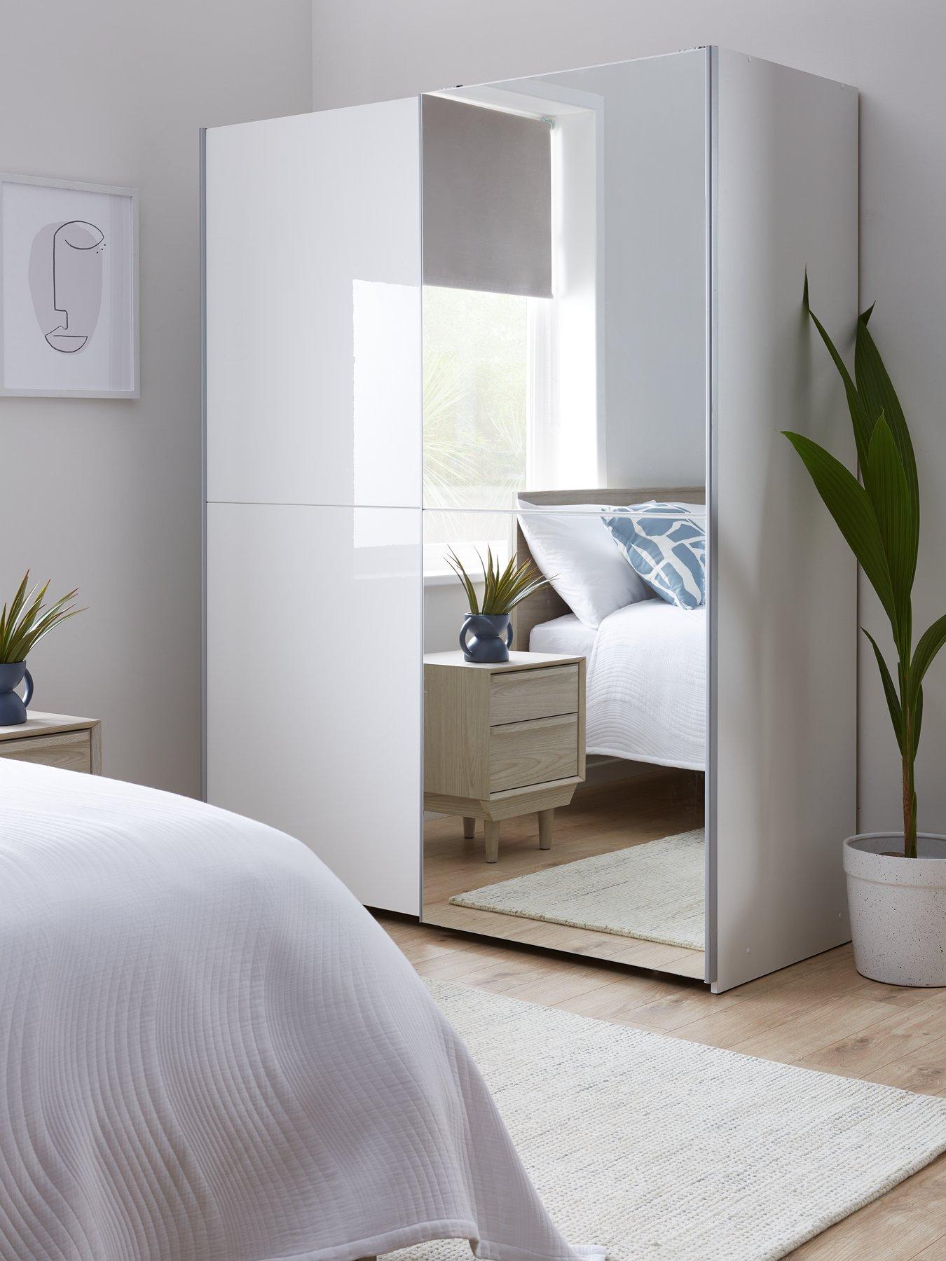 undefined Nico 150 cm Sliding Gloss Mirrored Wardrobe - White