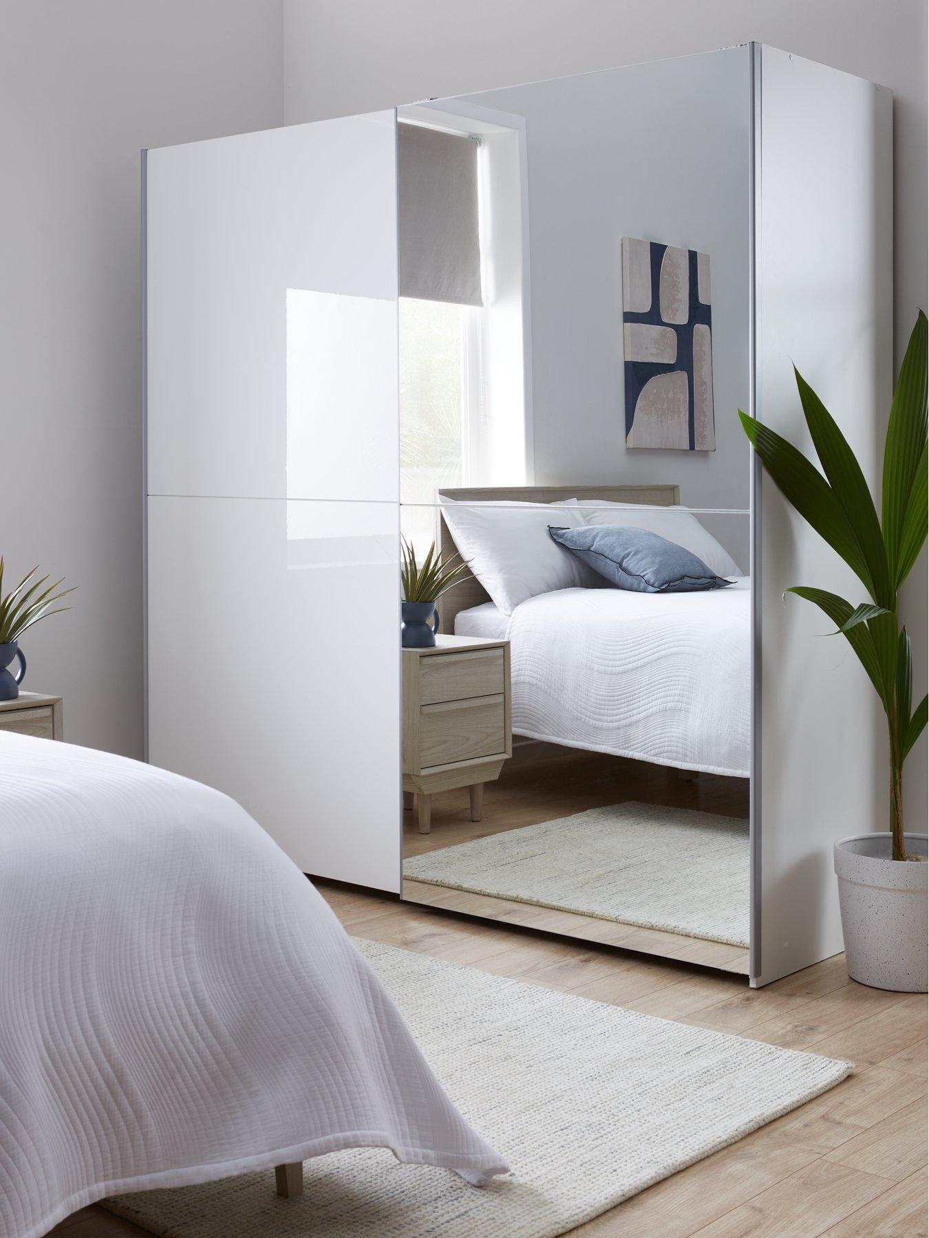 Product photograph of Very Home Nico 190 Cm Sliding Gloss Mirrored Wardrobe - White from very.co.uk