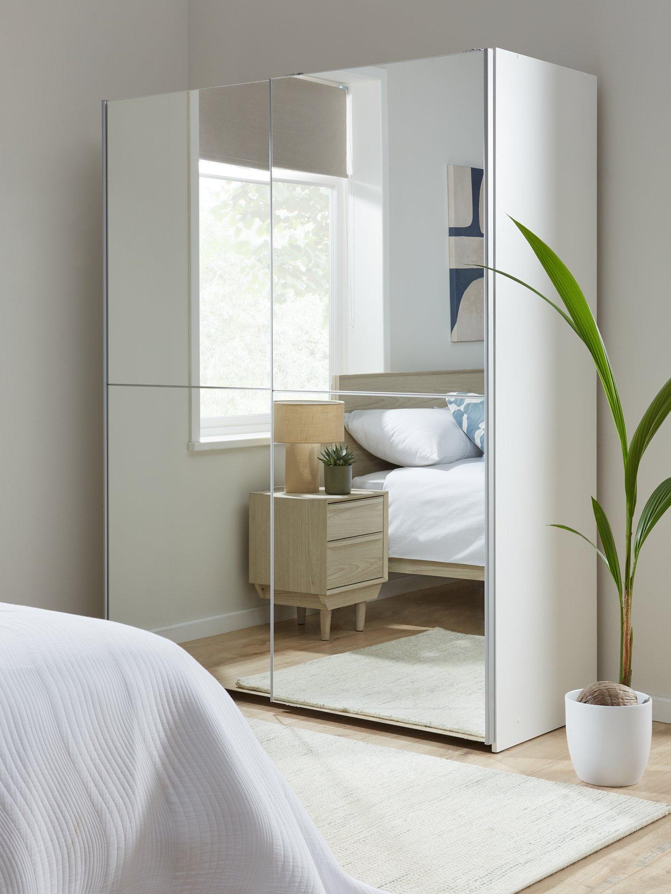 Product photograph of Very Home Nico 150 Cm Sliding 2 Door Mirrored Wardrobe - White from very.co.uk