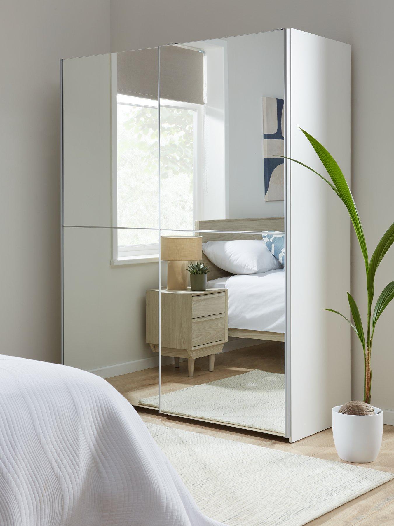 undefined Nico 150 cm Sliding 2 Door Mirrored Wardrobe - White