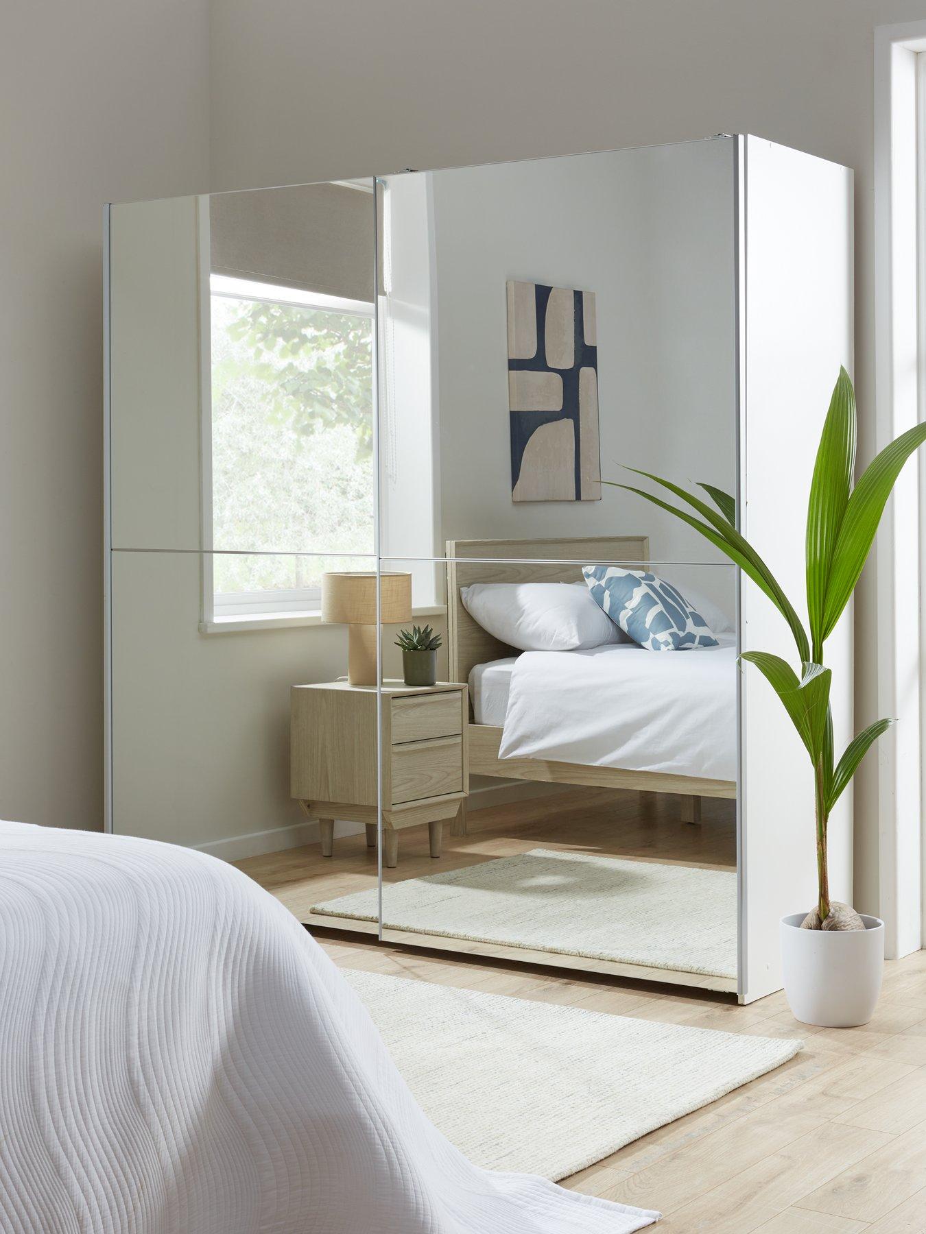 undefined Nico 190 cm Sliding 2 Door Mirrored Wardrobe - White