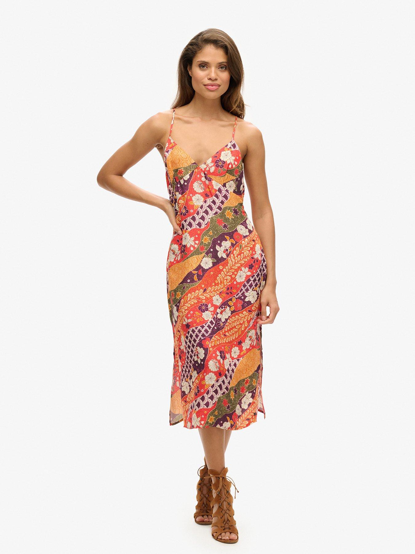 Superdry Printed Midi Slip Cami Dress - Red