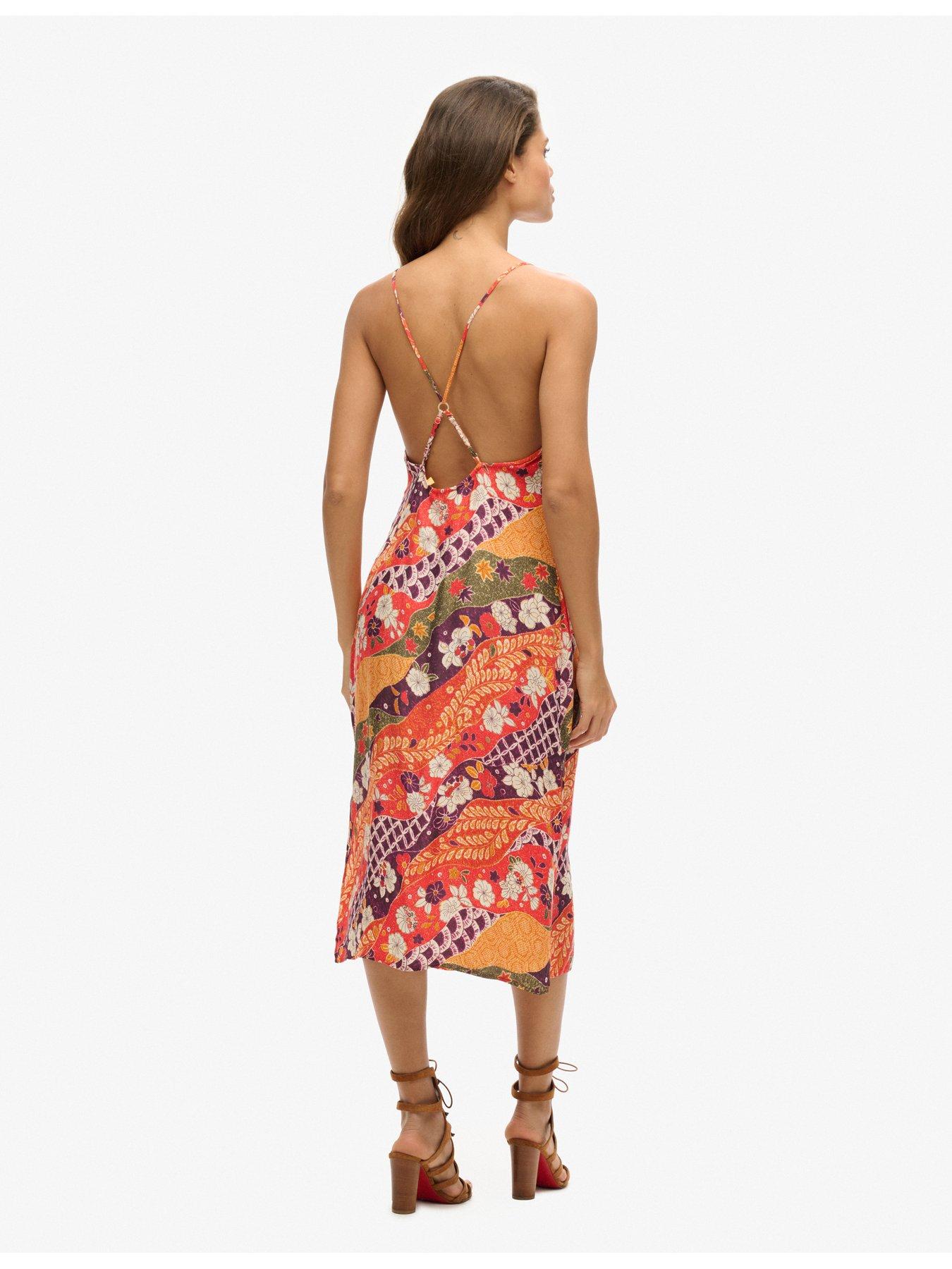 Image 2 of 5 of Superdry Printed Midi Slip Cami Dress - Red