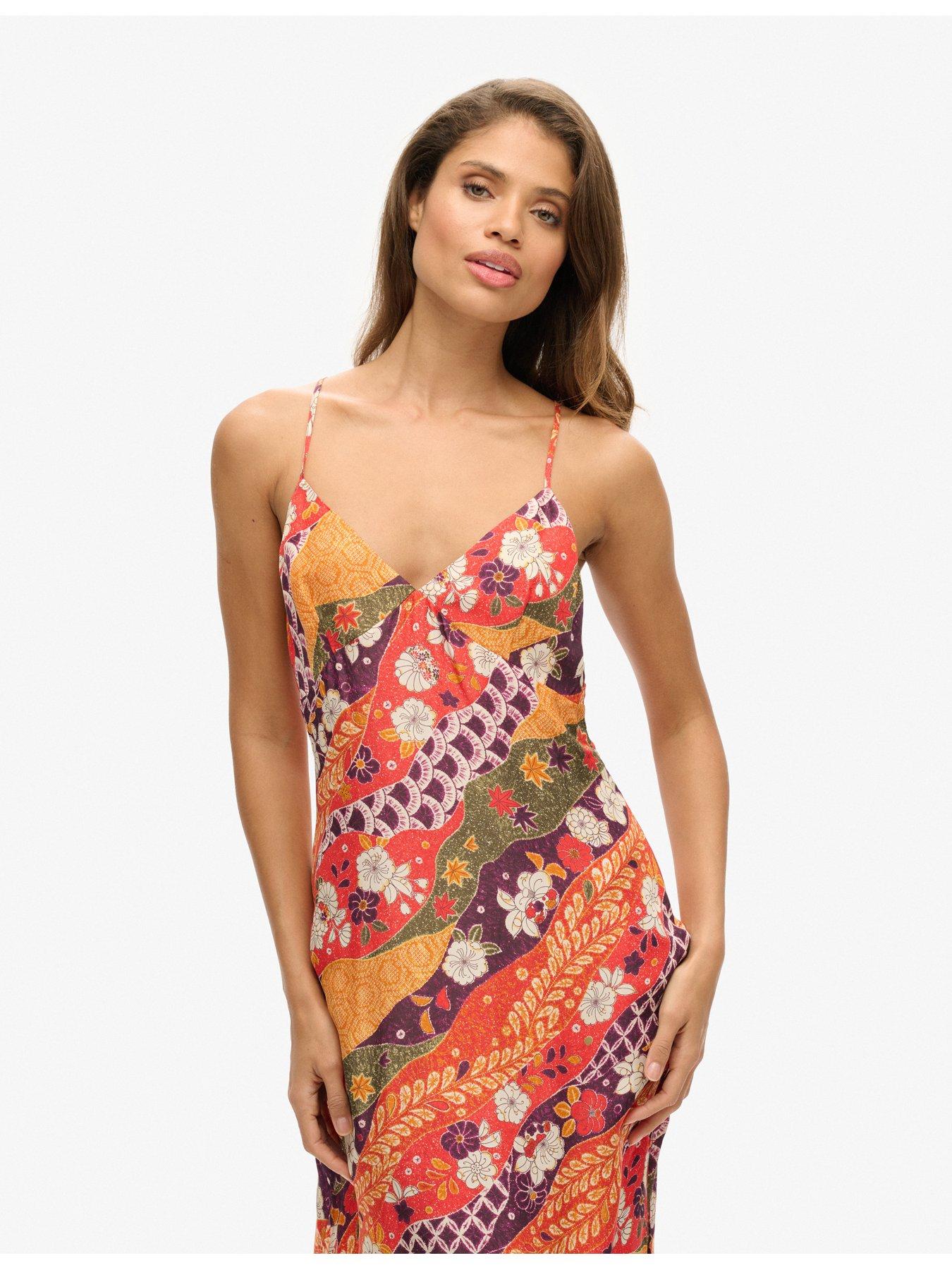 Image 4 of 5 of Superdry Printed Midi Slip Cami Dress - Red