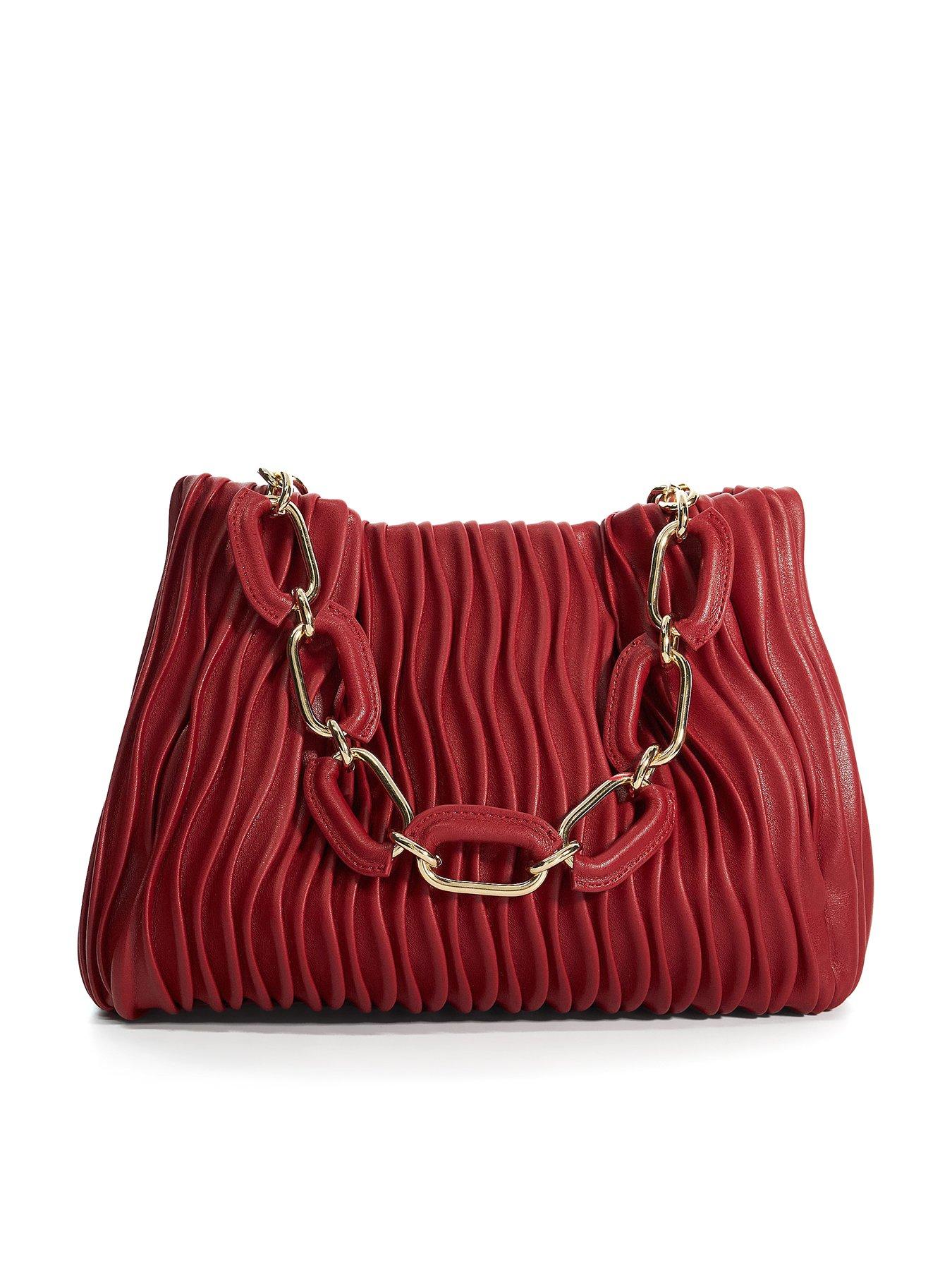 Dune London Dominia Medium Pleated Chain handle Slouch Bag Red Very