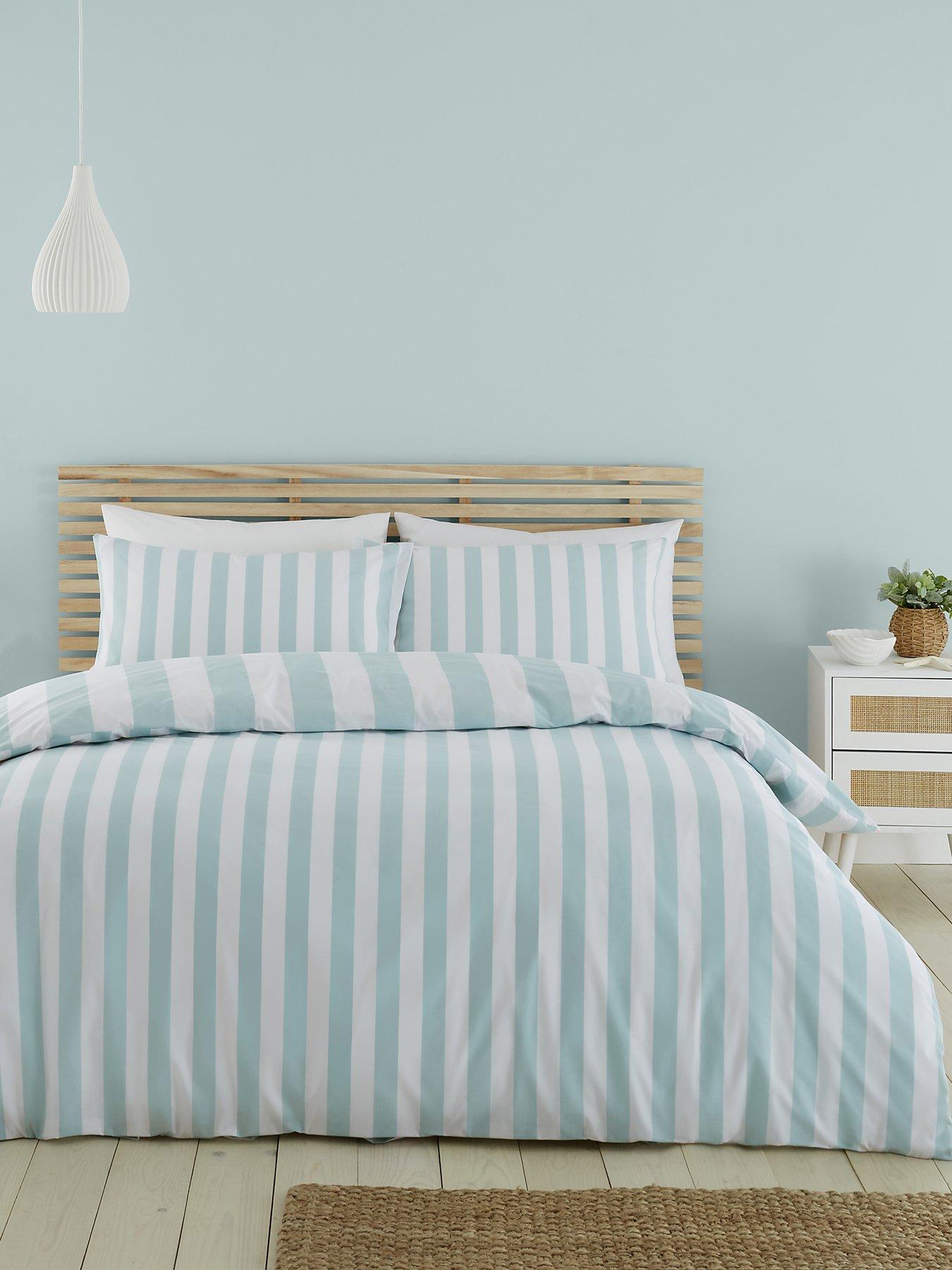 Product photograph of Catherine Lansfield Cove Stripe Seafoam Duvet Cover Set from very.co.uk