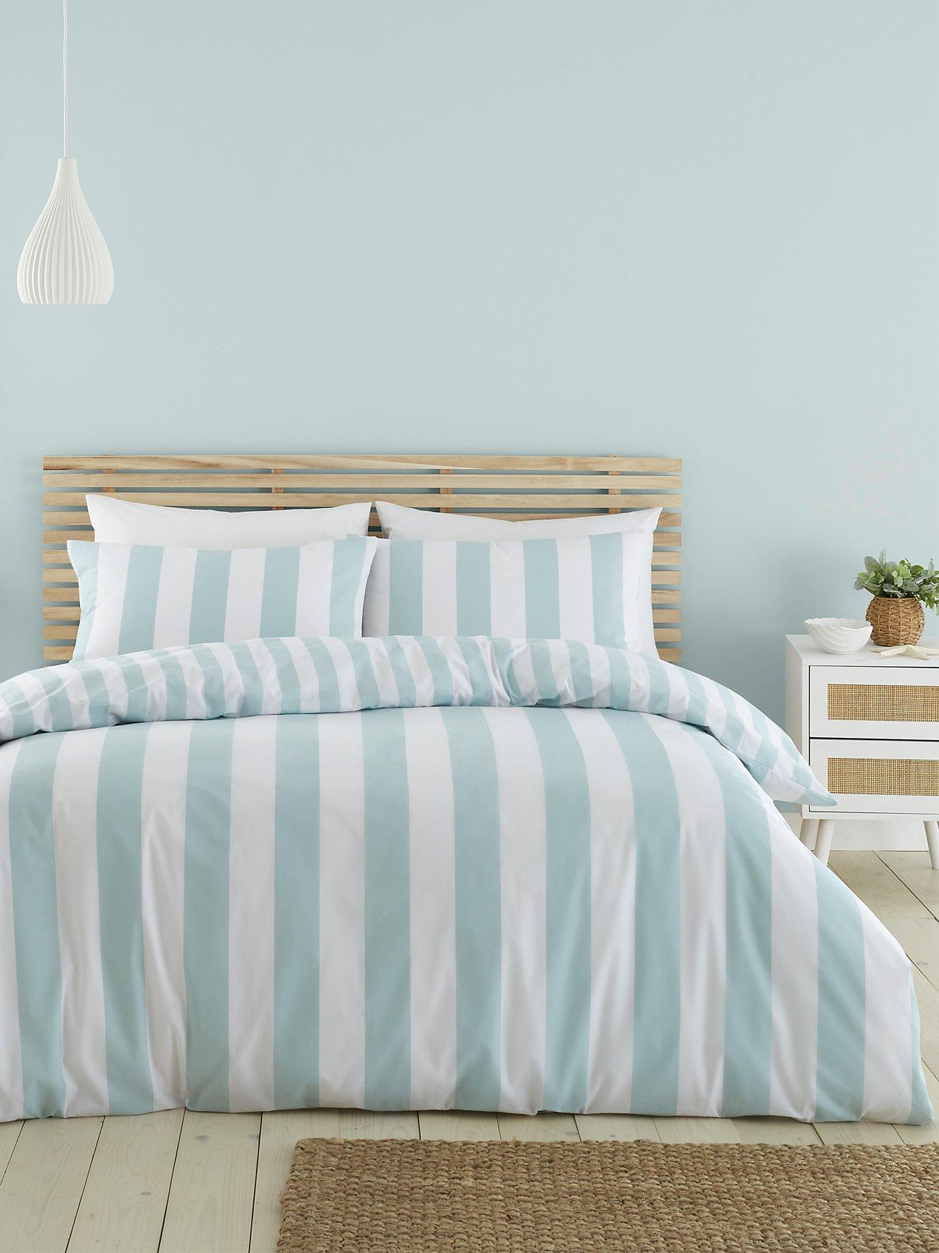 Product photograph of Catherine Lansfield Cove Stripe Seafoam Duvet Cover Set from very.co.uk