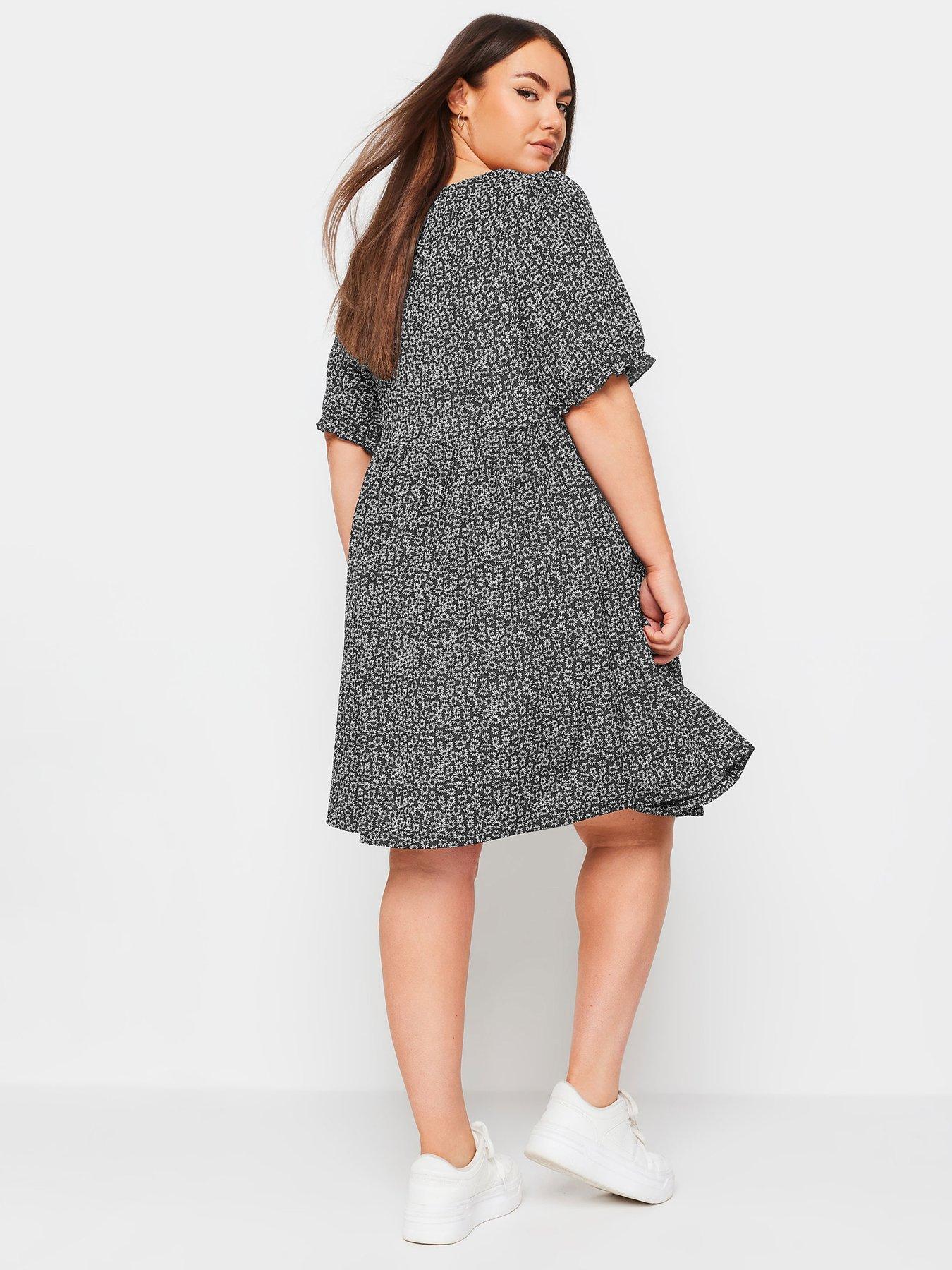 Yours Ditsy Floral Print Smock Dress - Black | Very.co.uk