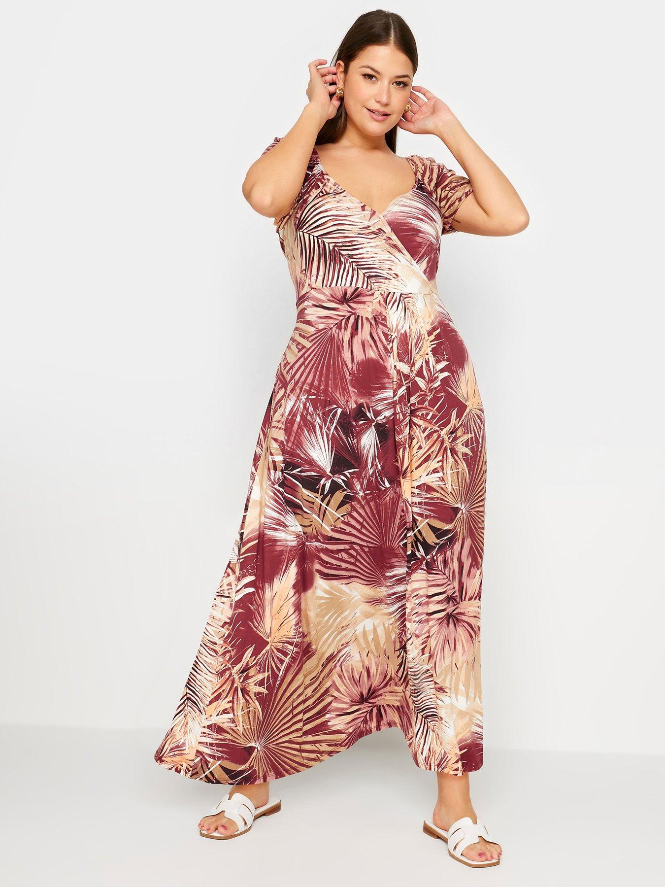 Yours Leaf Print Wrap Maxi Dress (Curve) - Brown | Very.co.uk