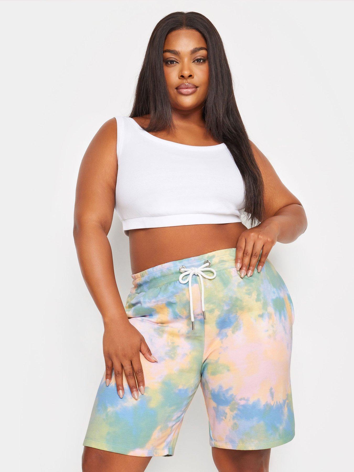 Yours Tie Dye Jogger Shorts, Yellow, Size 26-28, Women