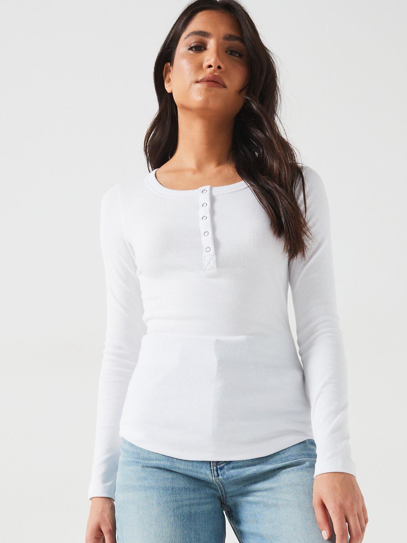 Off White Collared Long Sleeve Henley Top