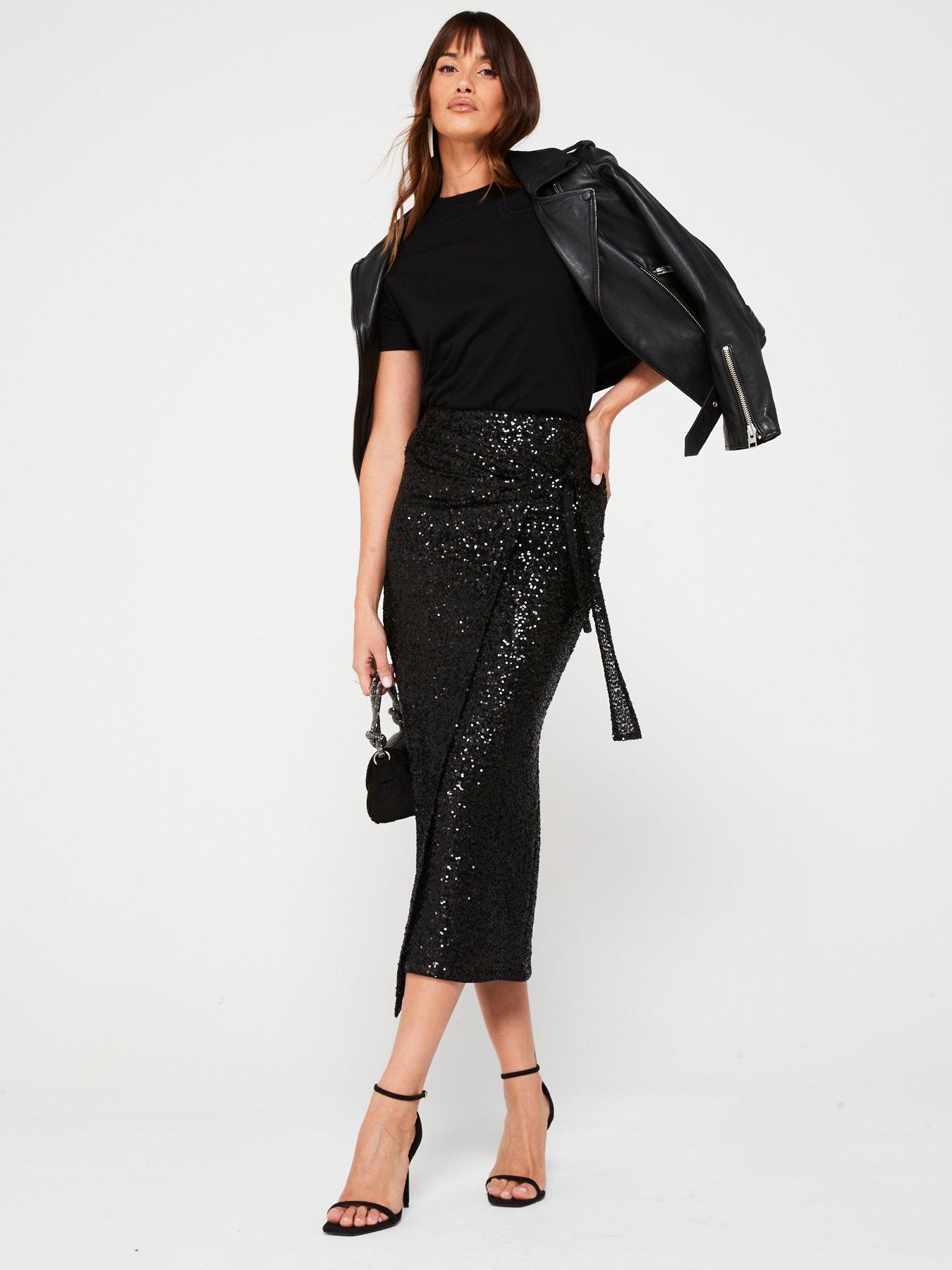 undefined Sequin Wrap Midaxi Skirt - Black