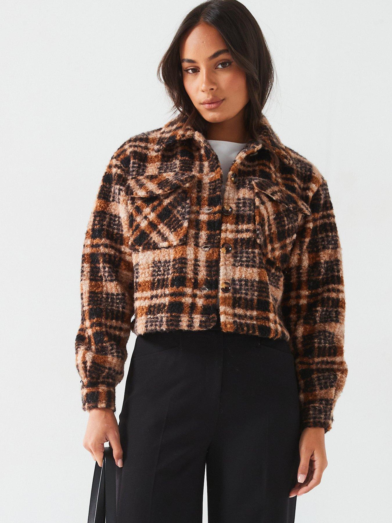 V By Very V By Verychecked Fleece Jacket - Multi, Multi, Size 8, Women