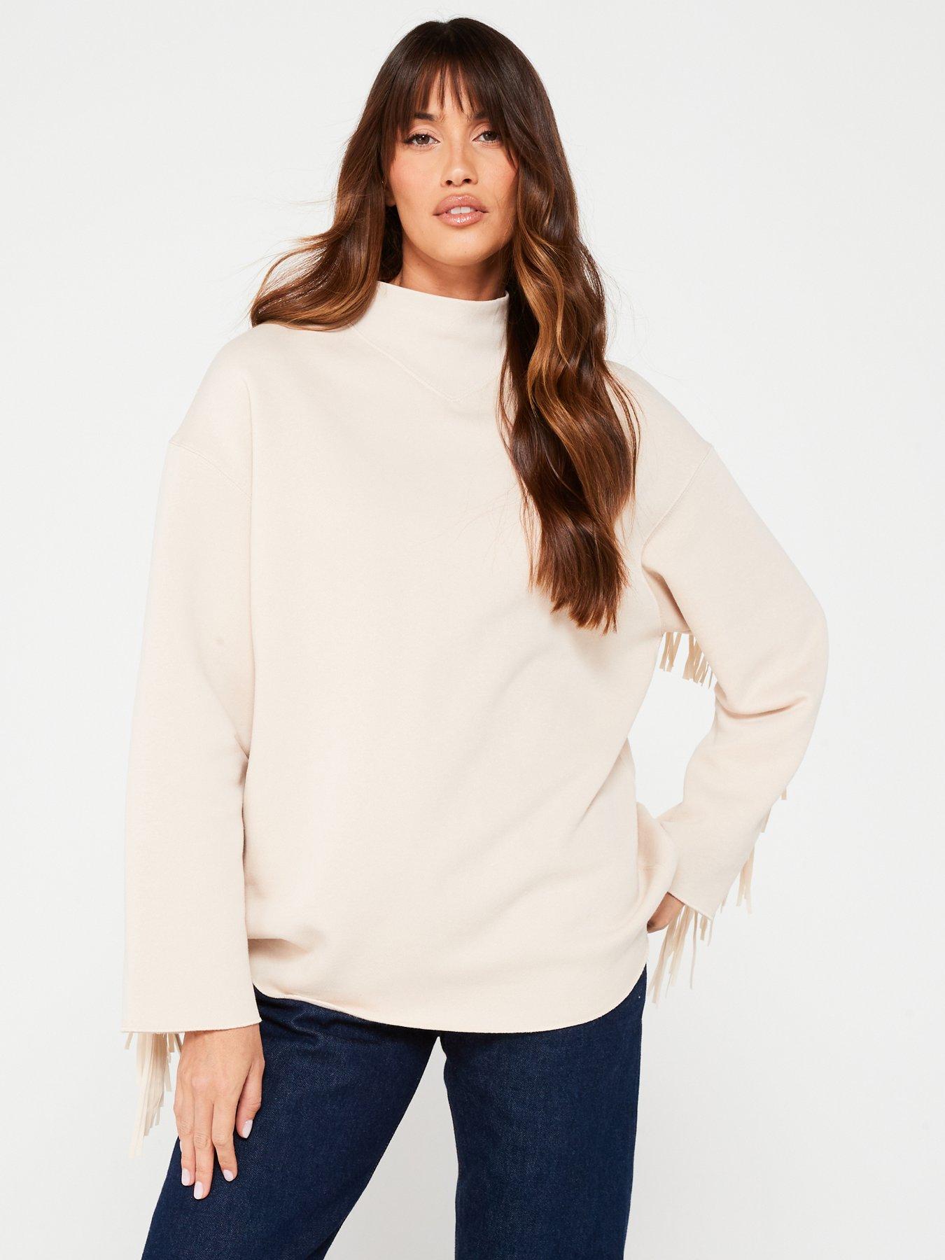 undefined Tassel Detail High Neck Sweat - Nude